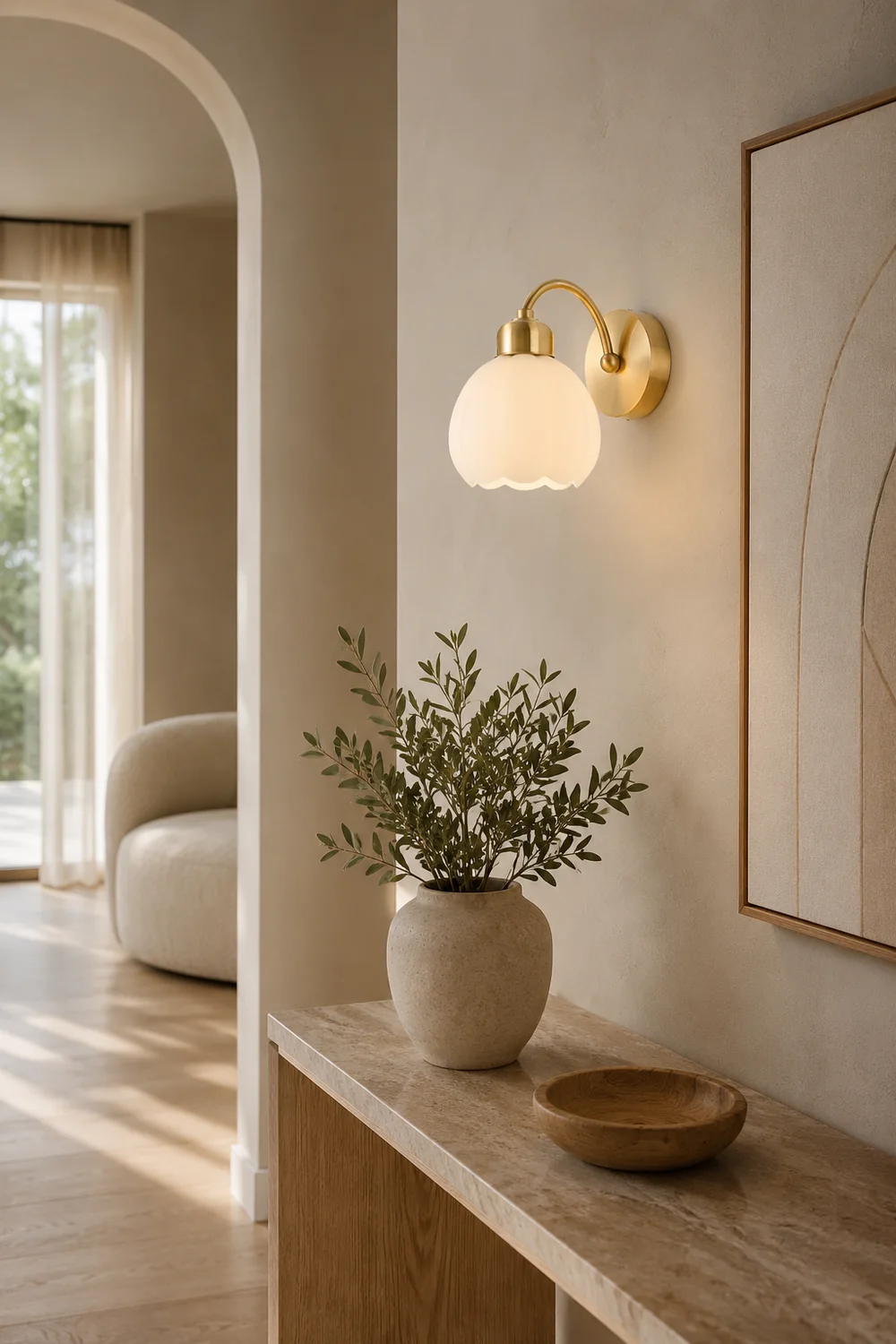 Lily Nordic Flower Glass Metal Wall Lamp Gold/Ivory Bedroom - Lumpaz