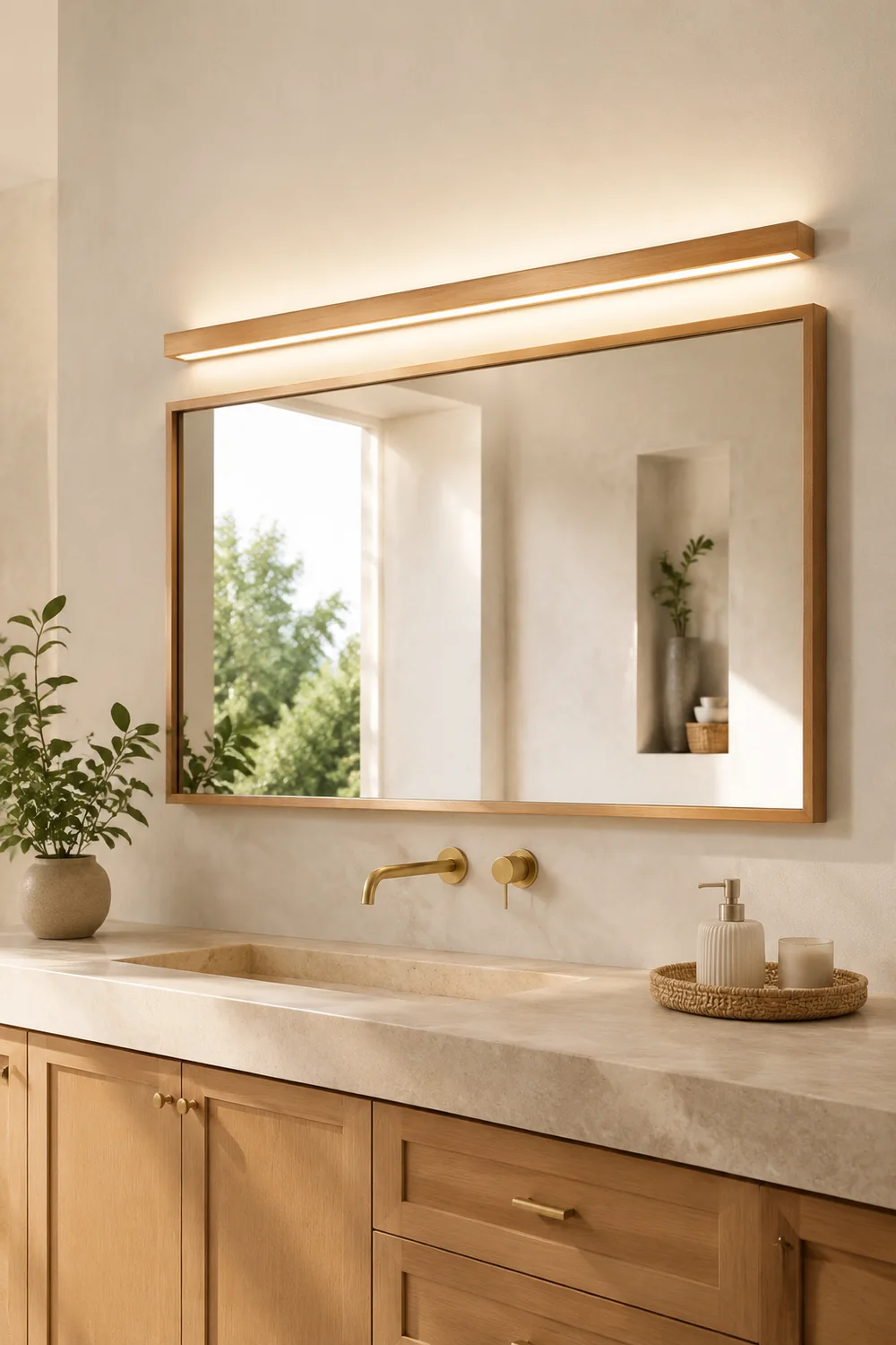 Ozawa Linear Mirror Wooden Front Vanity Wall Lamp Bedroom Bathroom - Lumpaz