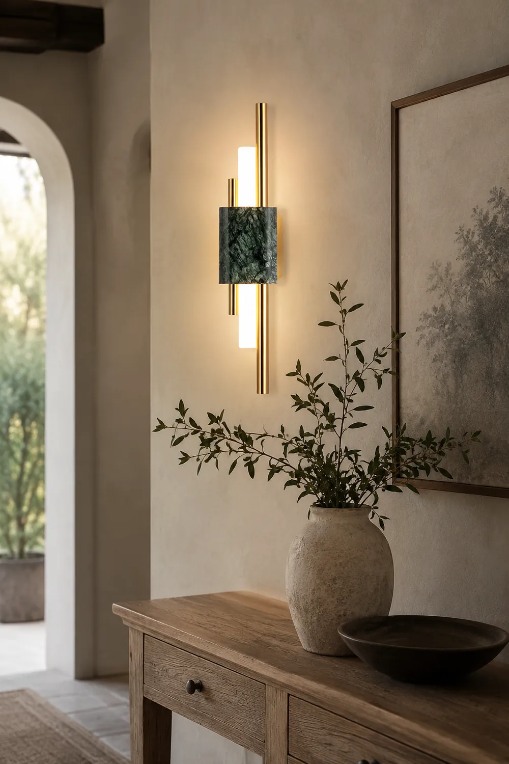 Alana Modern Metal/Marble LED Wall Lamp, Black/Gold/Green - Lumpaz