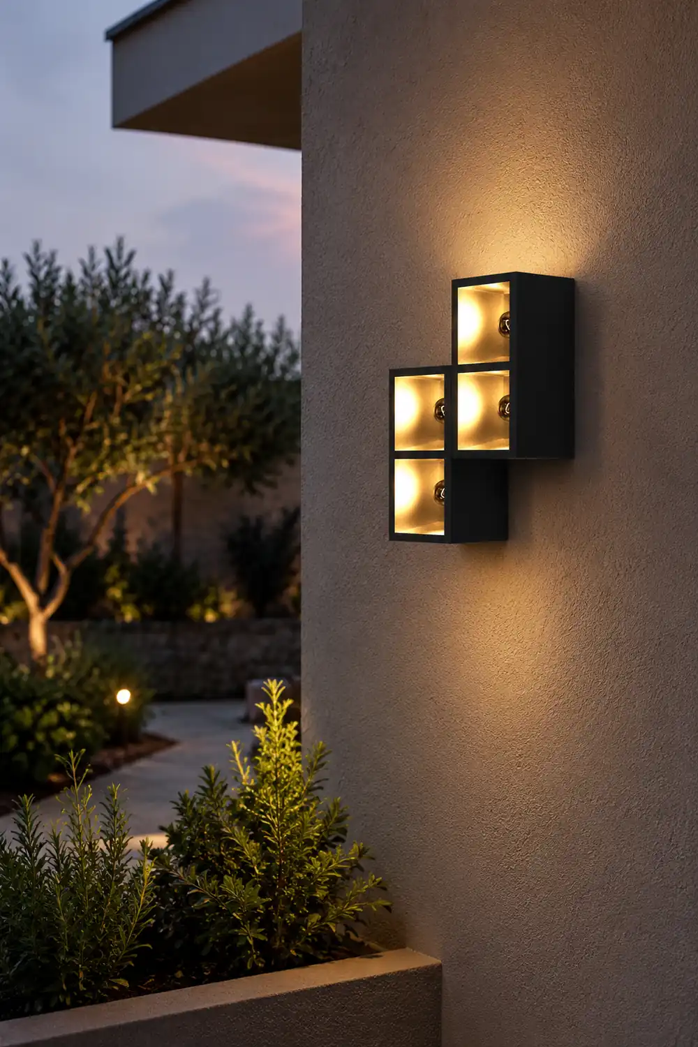 Orr Modern Cube Square Metal/Glass Outdoor Wall Lamp, Black - Lumpaz