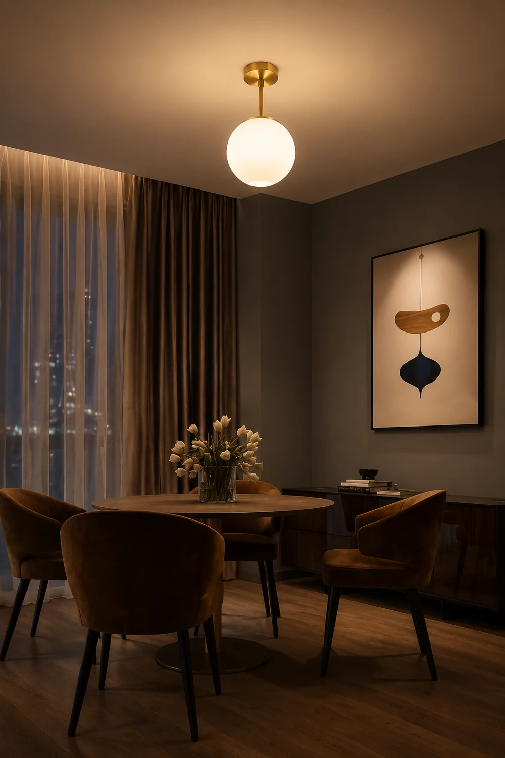 Valentina Simple Spherical LED Semi-Flush Mount Ceiling Light, Gold & Black - Lumpaz