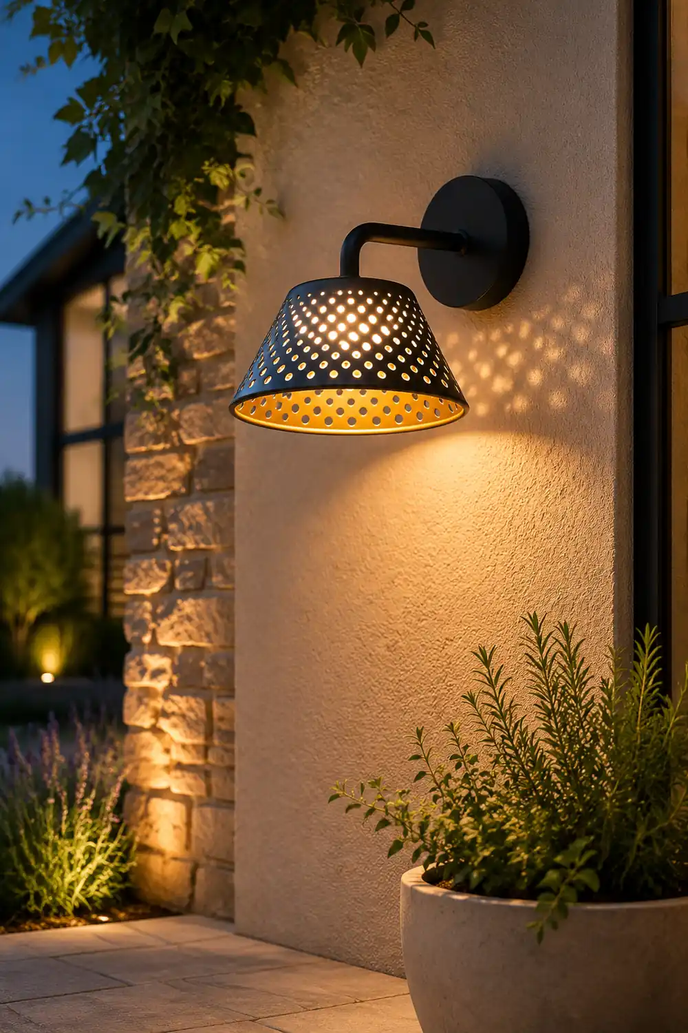 Carins Industrial Hollow Metal Outdoor Wall Lamp, Black - Lumpaz