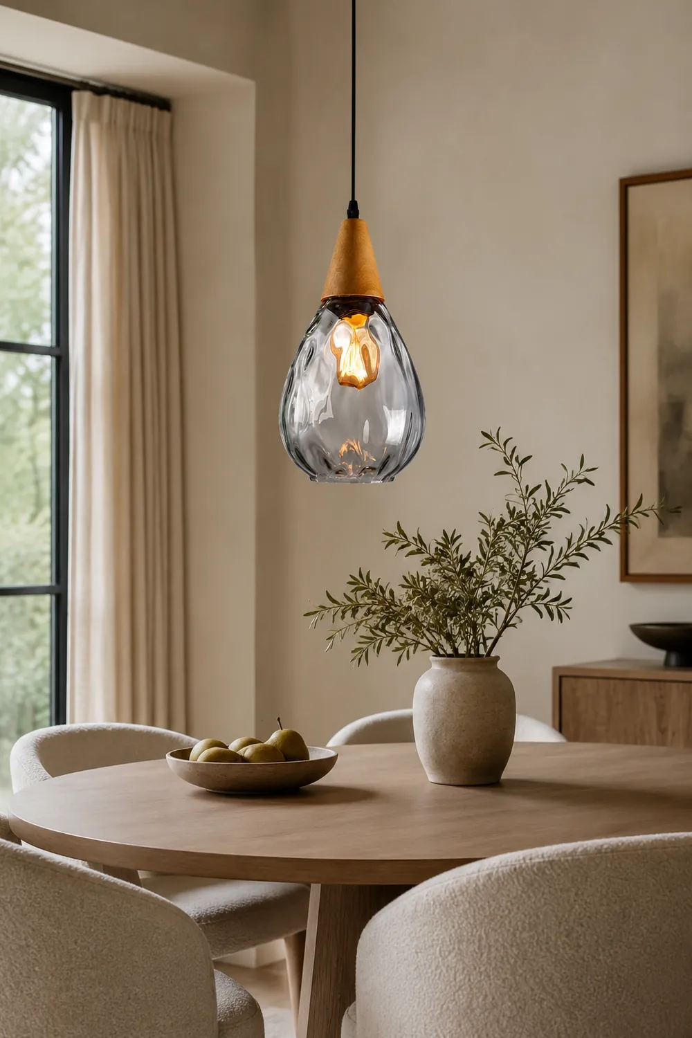 Avi Vintage Teardrop Pendant Light, Glass/Wood - Lumpaz