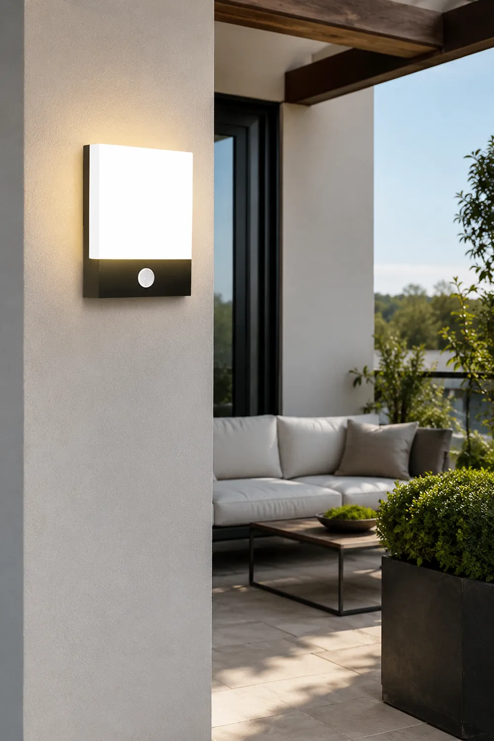 Orr Modern Sensor Rectangular Metal Outdoor Wall Lamp, Black/White - Lumpaz