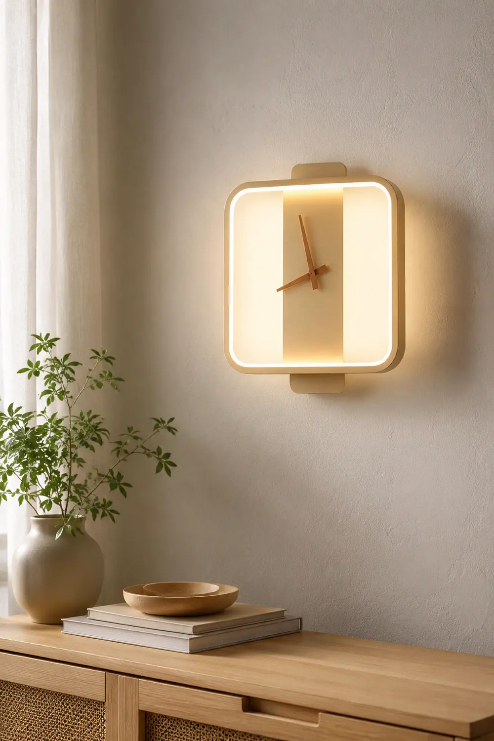 Morandi Nielsen Square Clock Metal & Acrylic Wall Lamp, Gold - Lumpaz