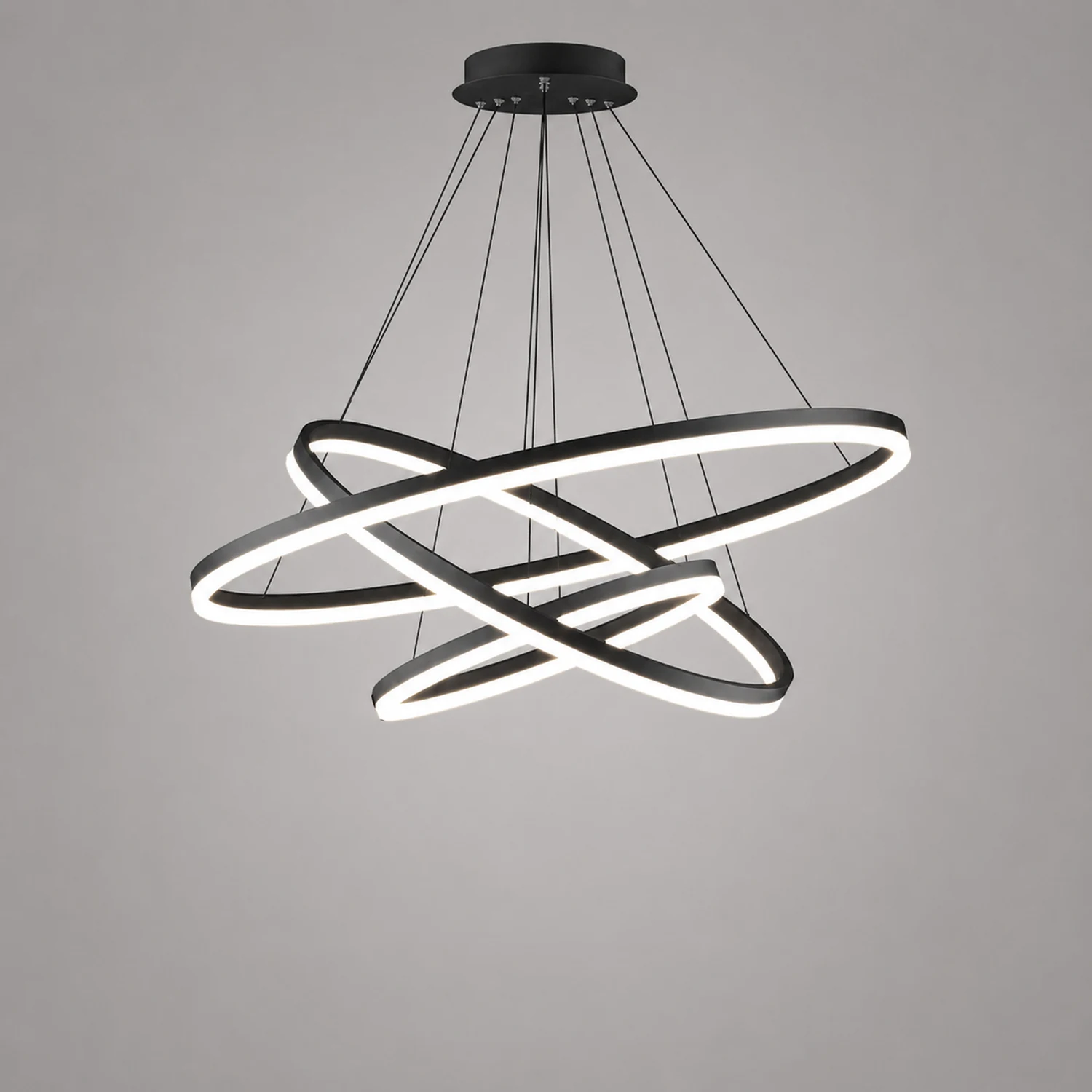 Arisha 3-Rings Black Black Modern Pendant Light - Lumpaz