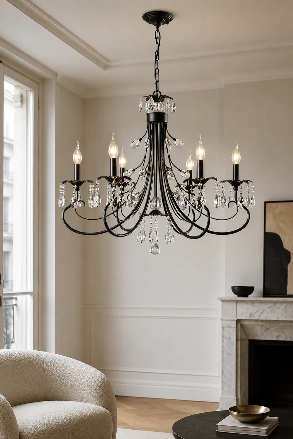 Silva Luxury Tiered Candle Metal/Crystal Chandelier, Black - Lumpaz