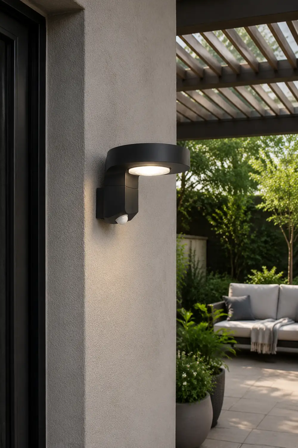 Orr Modern Round Metal/Acrylic Sensor Solar Waterproof Outdoor Wall Lamp, Black - Lumpaz