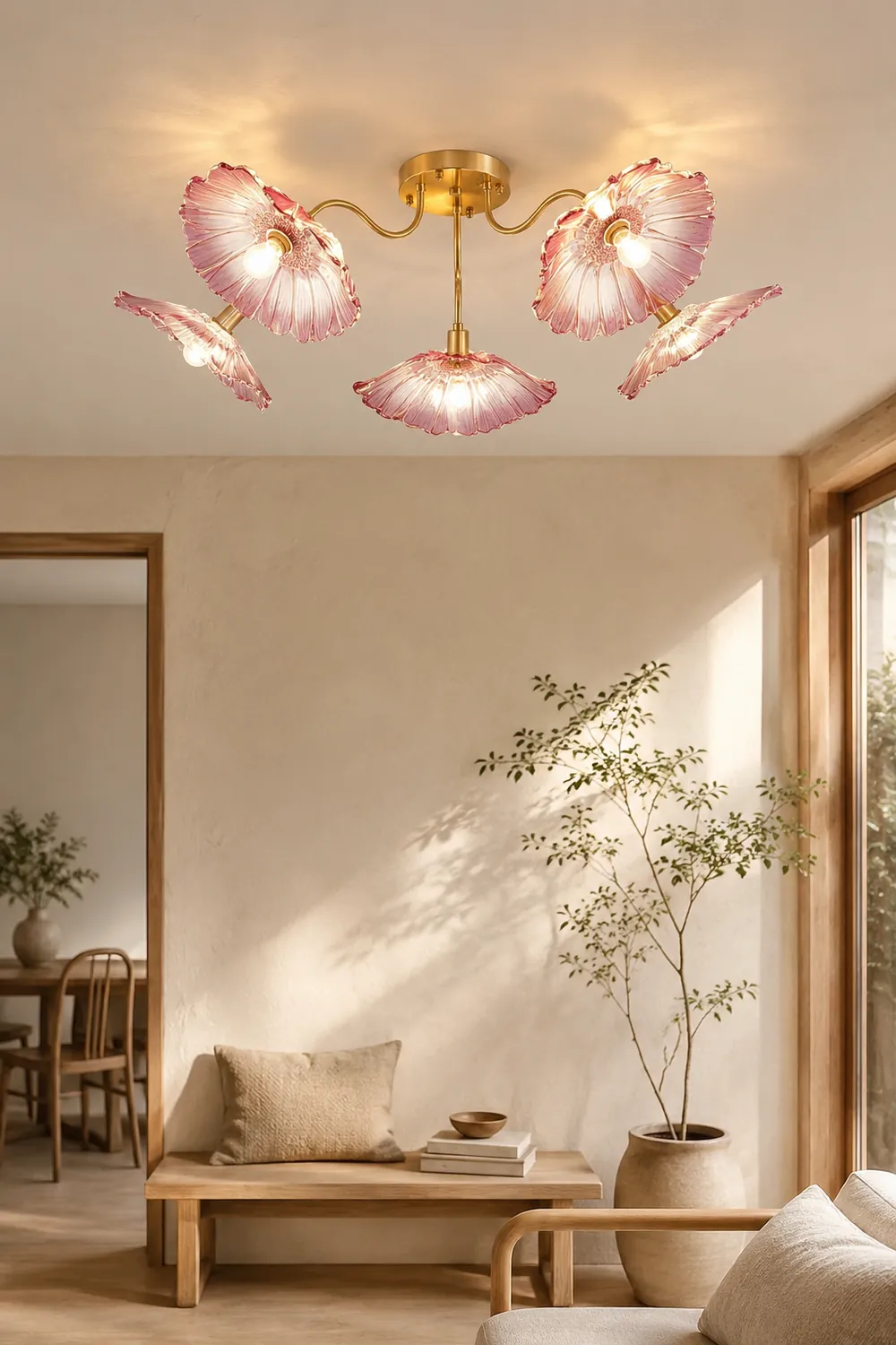 Hailie Modern Flower Ceiling Light  Metal/Glass Clear/Pink Bedroom - Lumpaz