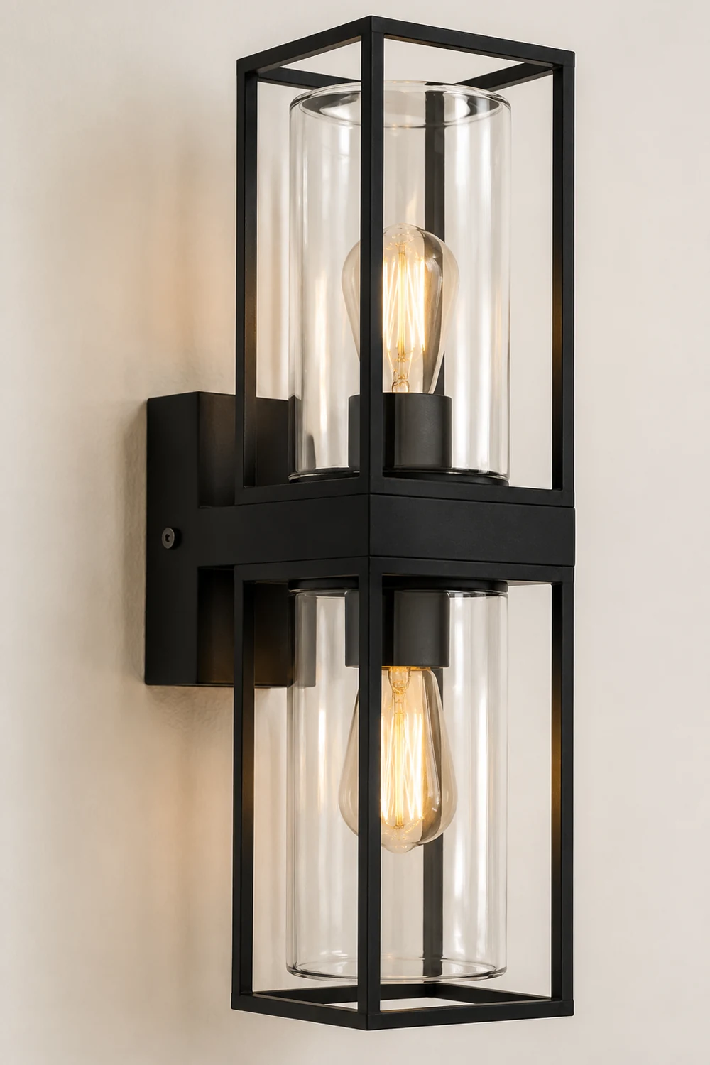 Alessio Modern Rectangular Metal Outdoor Wall Lamp, Black - Lumpaz