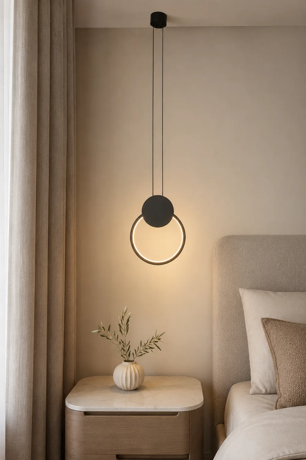 Nyla Modern Minimalist LED Hanging Pendant Lights Black White Bedroom - Lumpaz