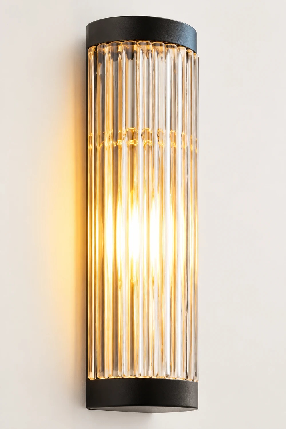 Orr Modern Semi-Cylindrical Metal/Glass Outdoor Wall Lamp, Black - Lumpaz