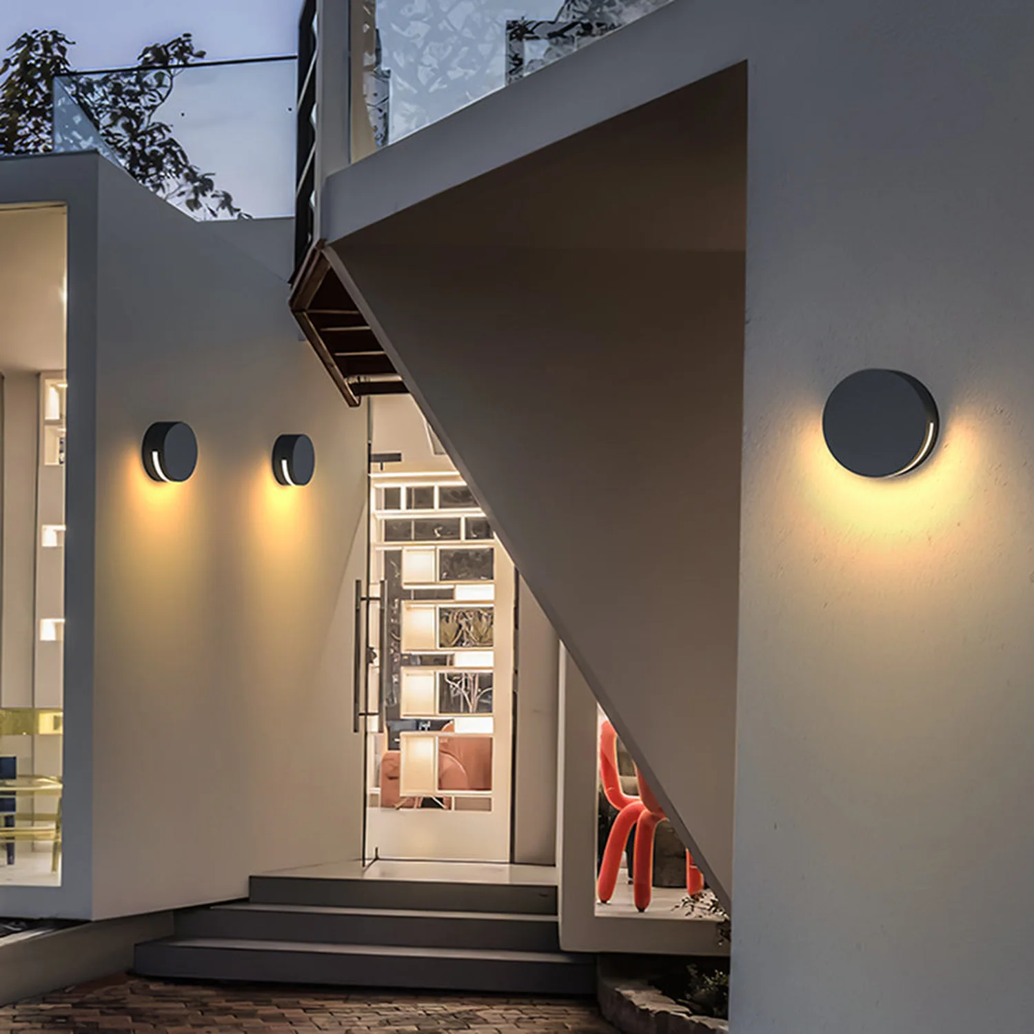 Orr Modern Minimalist Round Metal/Glass Waterproof Outdoor Wall Lamp, Black - Lumpaz