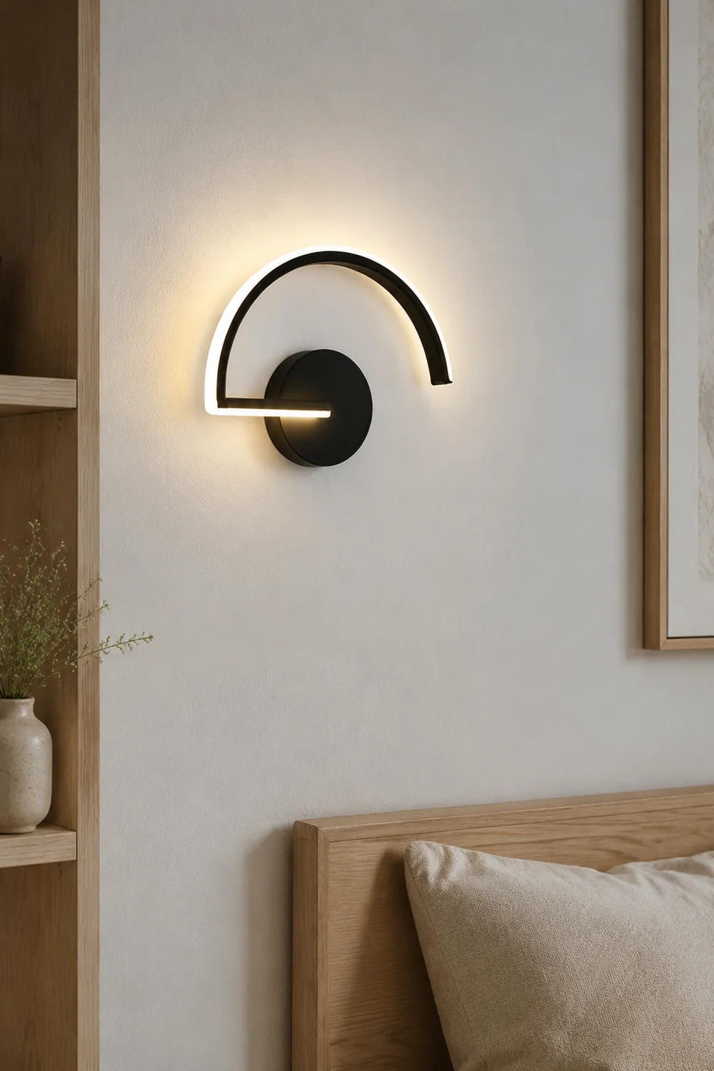 Lacey Minimalist Linear Semicircular Metal Decor Wall Lamp, Black/White - Lumpaz