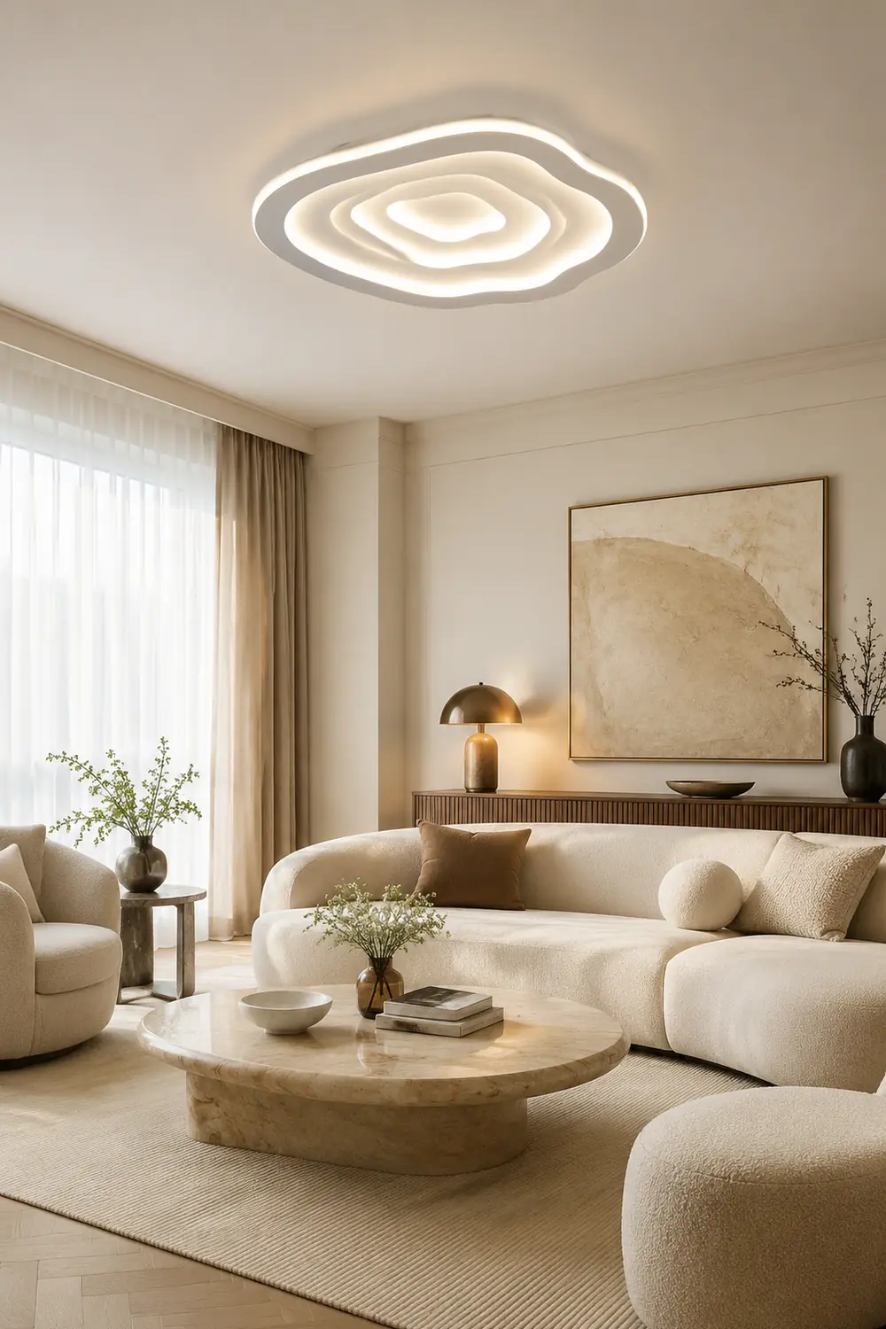 Quinn Ripple Designer Simple Flush Mount Ceiling Light, White - Lumpaz