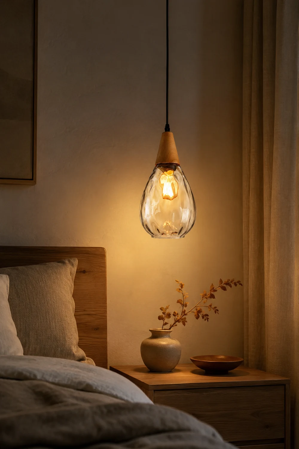Avi Vintage Teardrop Pendant Light, Glass/Wood - Lumpaz