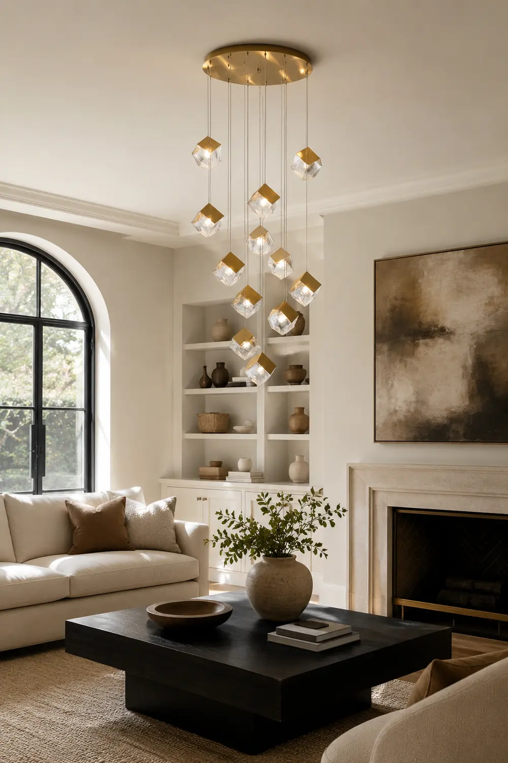 Kristy Modern Square Metal Pendant Light, Gold, Living Room - Lumpaz