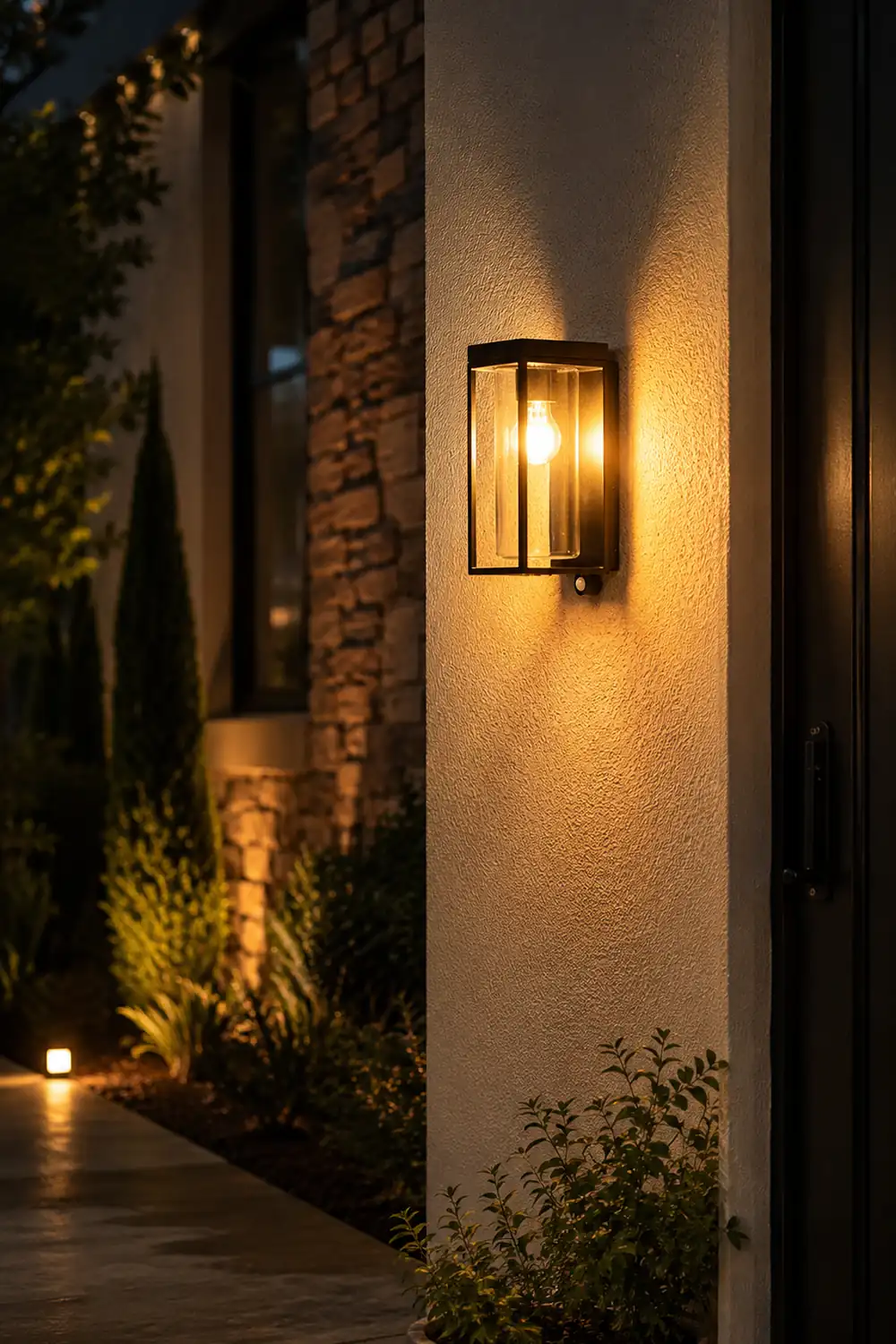 Orr Modern Rectangular Solar Waterproof Metal/Glass Outdoor Wall Lamp, Black - Lumpaz