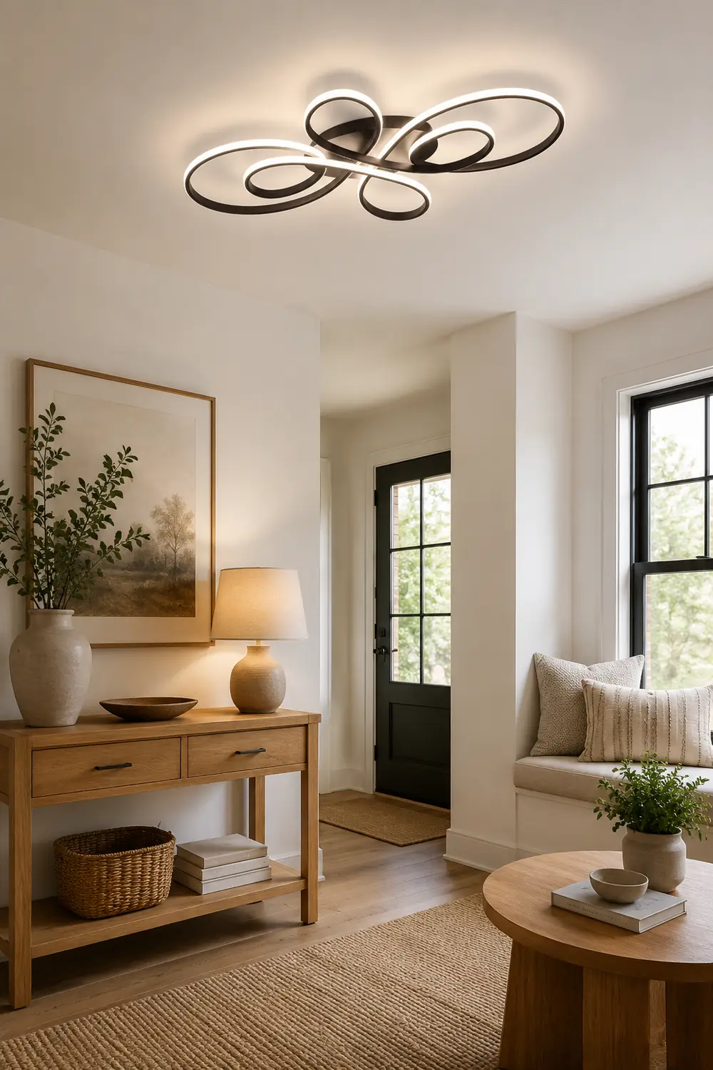 Lacey Modern LED Multi Rings Flush Mount Ceiling Light Brown/White - Lumpaz