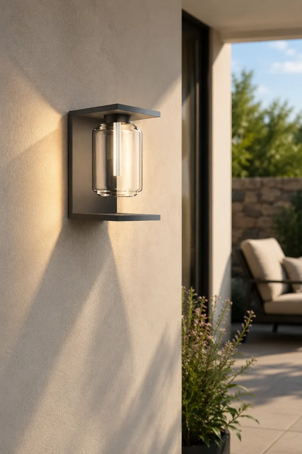 Orr Modern Lantern Glass Outdoor Wall Lamp, Black/Gray - Lumpaz