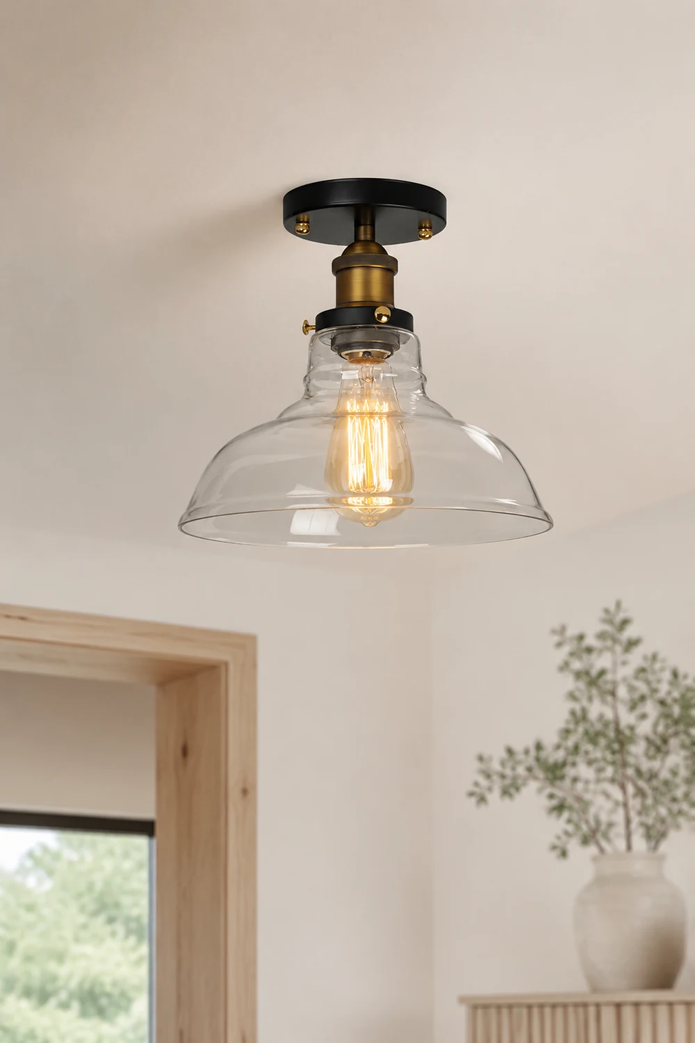 Alessio Industrial Glass Flush Mount Ceiling Light, Black - Lumpaz