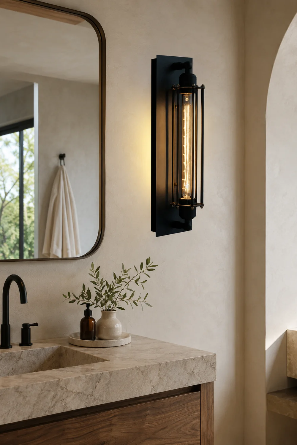 Orr Industial Rectangular Metal/Glass Wall Lamp, Black - Lumpaz
