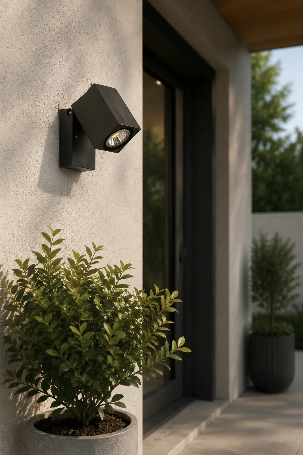 Orr Modern Outdoor Rotatable Metal Spotlight Wall Lamp, Black - Lumpaz