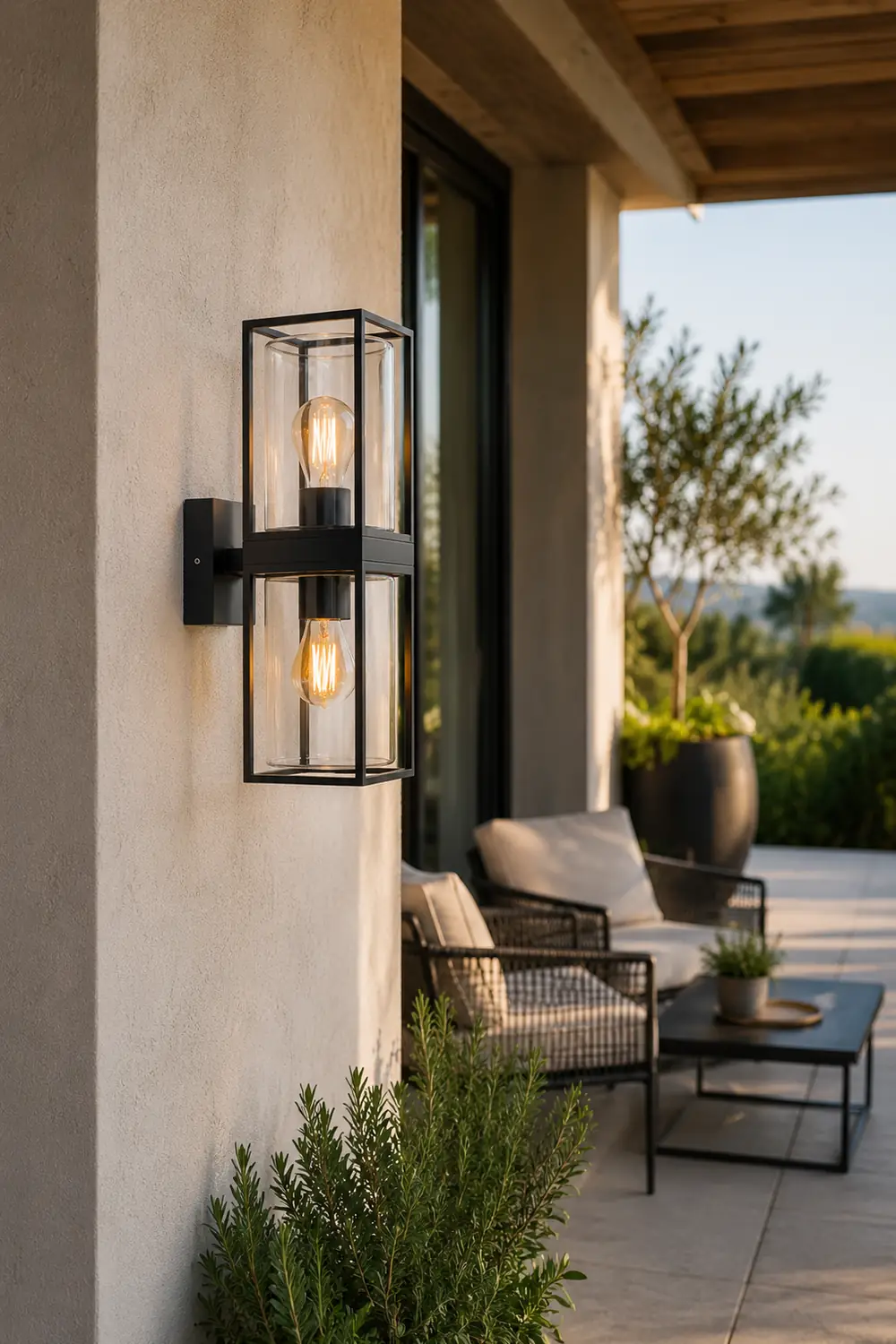 Alessio Modern Rectangular Metal Outdoor Wall Lamp, Black - Lumpaz