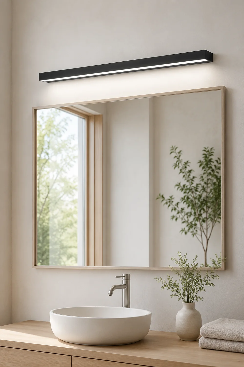 Edge Modern Rectangular Linear Mirror Front Wall Lamp, Metal, Black - Lumpaz