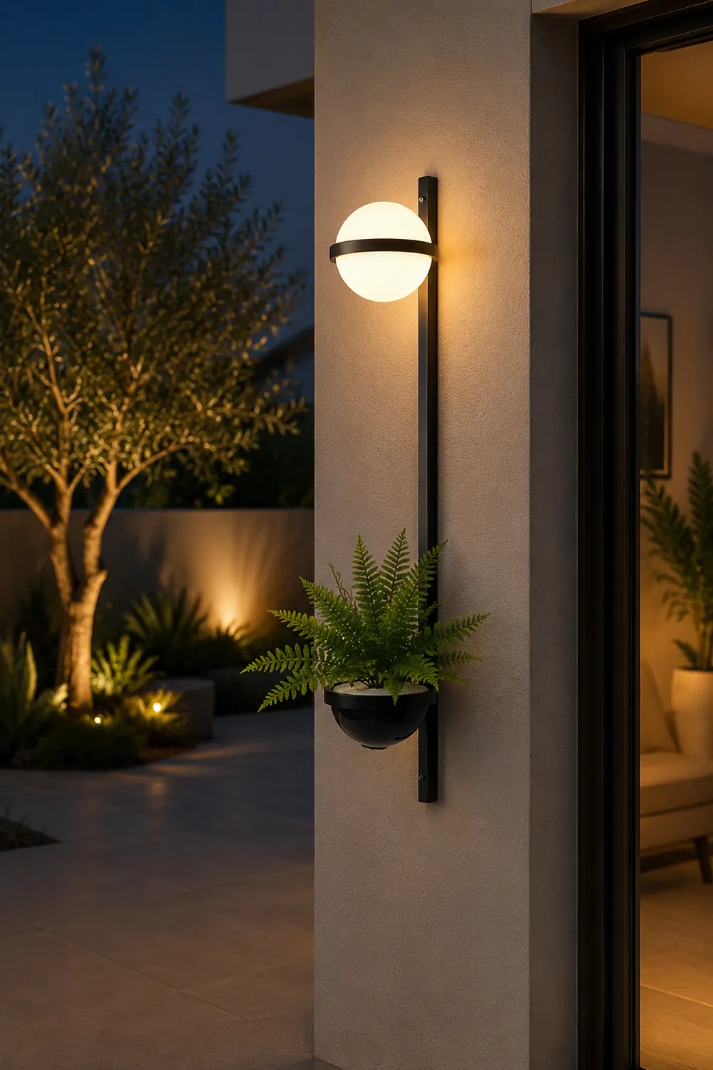 Valentina Modern Globe Metal/Acrylic Solar Outdoor Wall Lamp Plant Pot, Black/White - Lumpaz