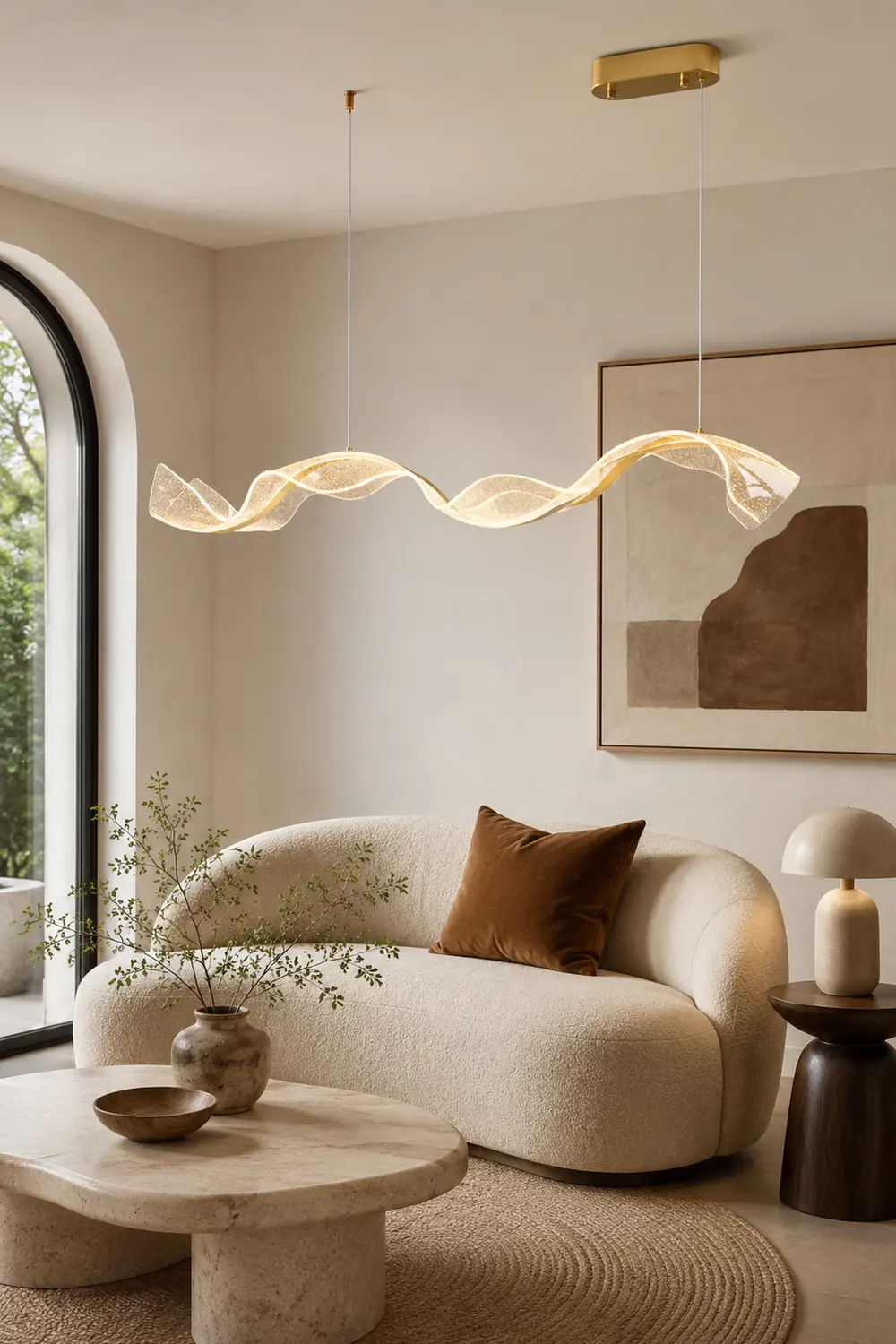 Kirsten Pendant Light Designer Wave Acrylic White/Gold Dining Room - Lumpaz