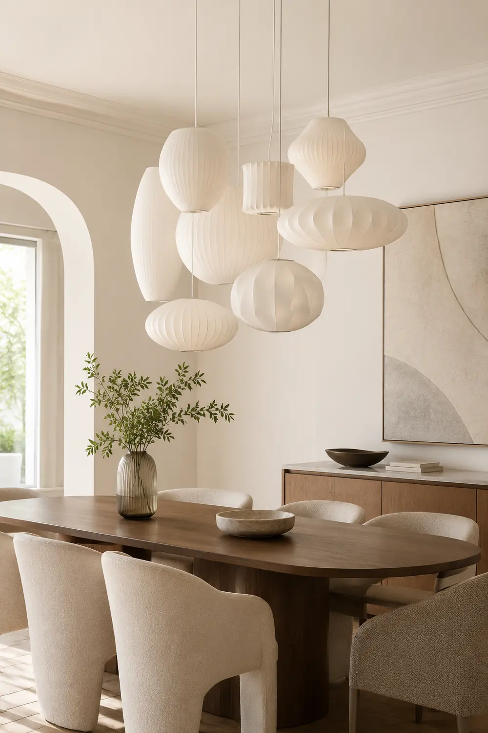 Renée White Single Pendant Light, Artificial Silk Shade, 6 Style - Lumpaz
