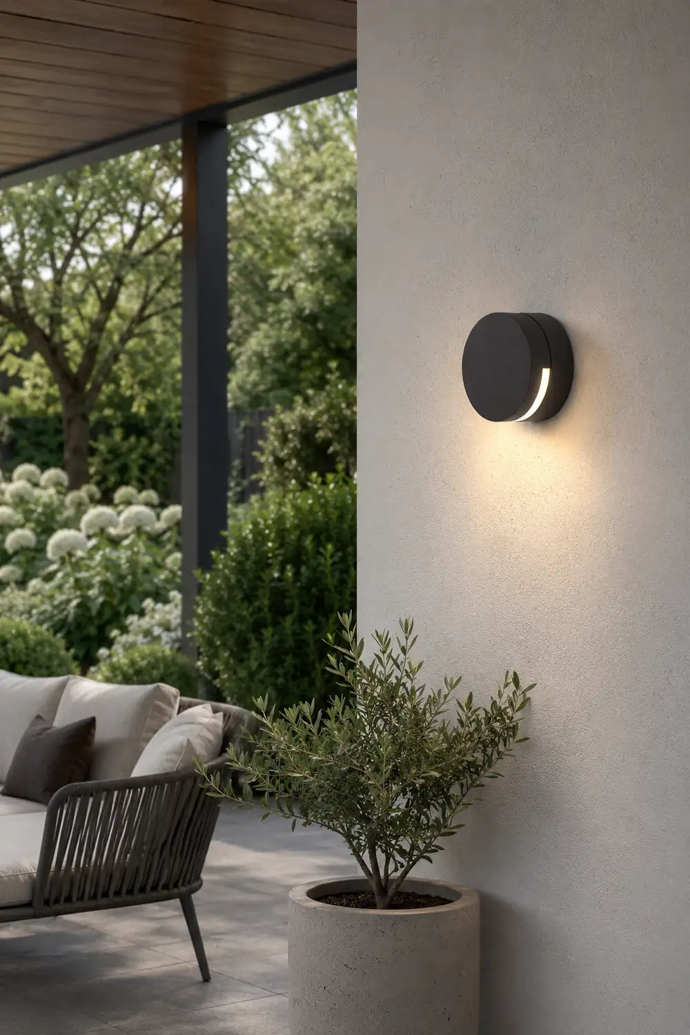 Orr Modern Minimalist Round Metal/Glass Waterproof Outdoor Wall Lamp, Black - Lumpaz