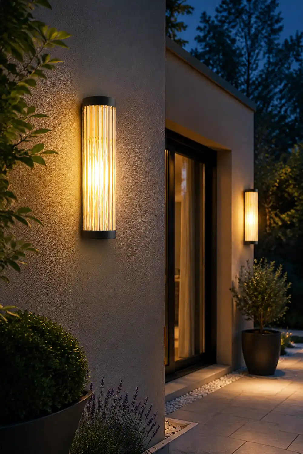 Orr Modern Semi-Cylindrical Metal/Glass Outdoor Wall Lamp, Black - Lumpaz