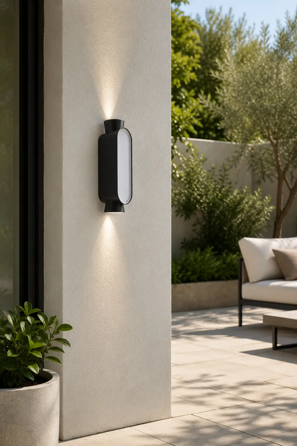 Pena Minimalist Up/Down Acrylic Outdoor Wall Lamp, Black/White - Lumpaz