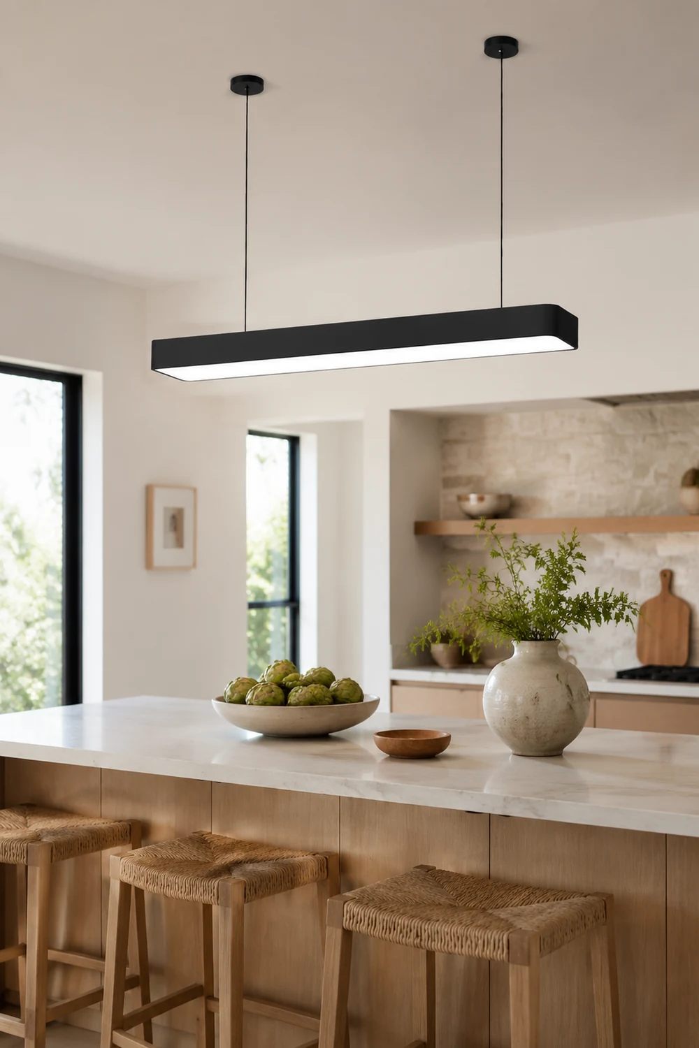 Edge Minimalist Rectangular LED Black Pendant Light Acrylic Office - Lumpaz