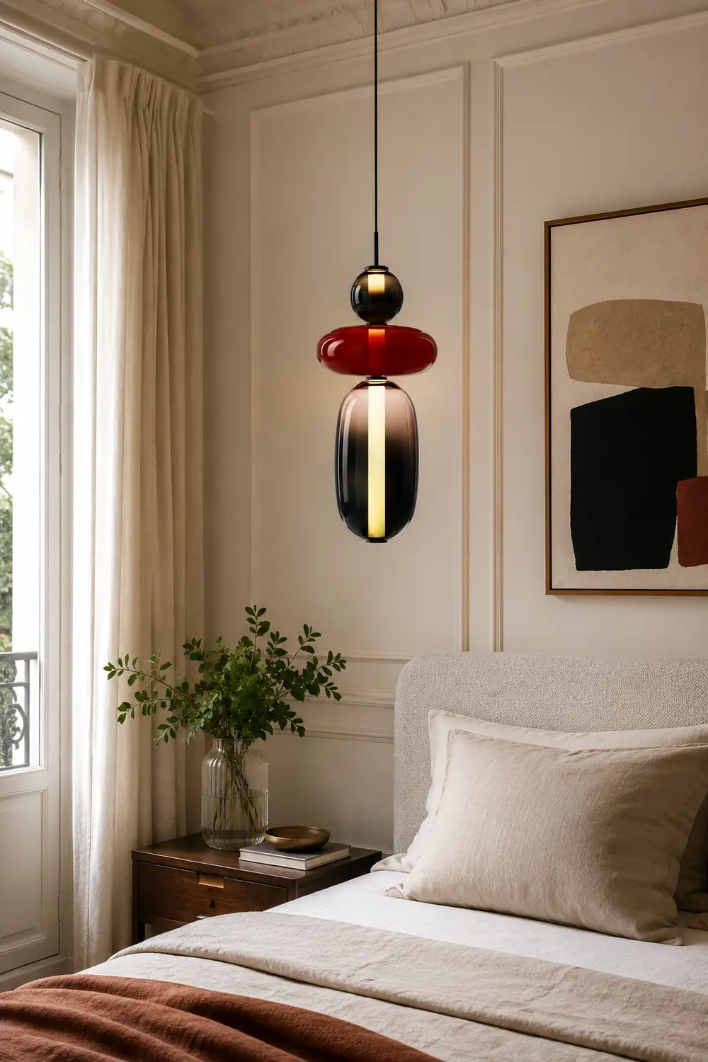 Morandi Modern Designer LED Pendant Light Bedroom Black White Red - Lumpaz