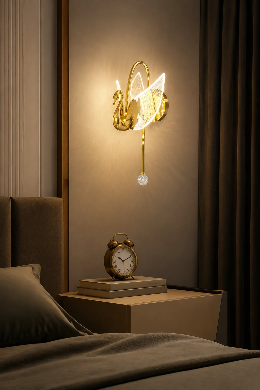 Kady Art Deco Swan Acrylic/Metal Wall Lamp, Gold/Rose Gold - Lumpaz