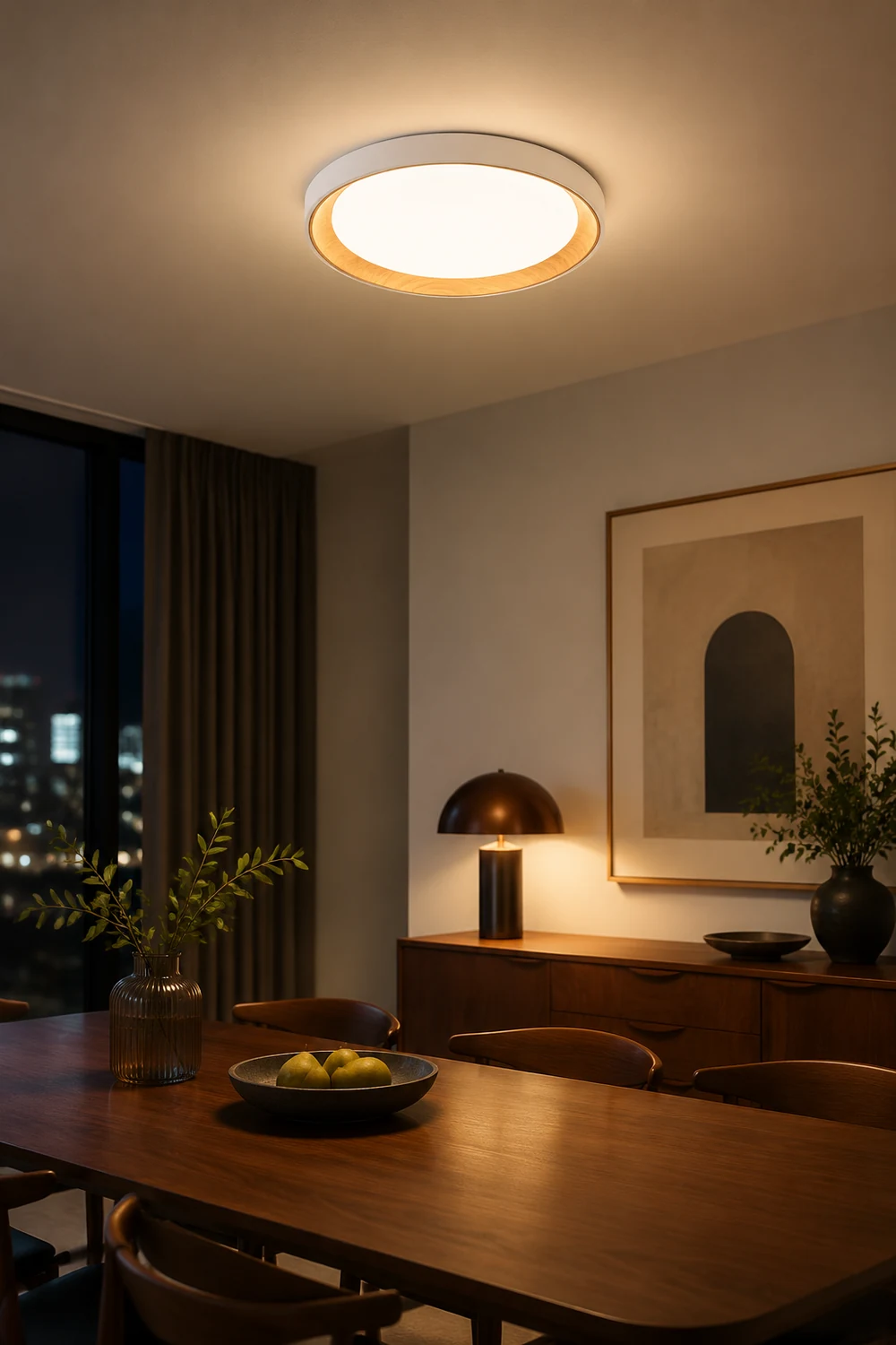 Quinn Modern LED Flush Mount Lighting White Wood/Acrylic Kitchen - Lumpaz