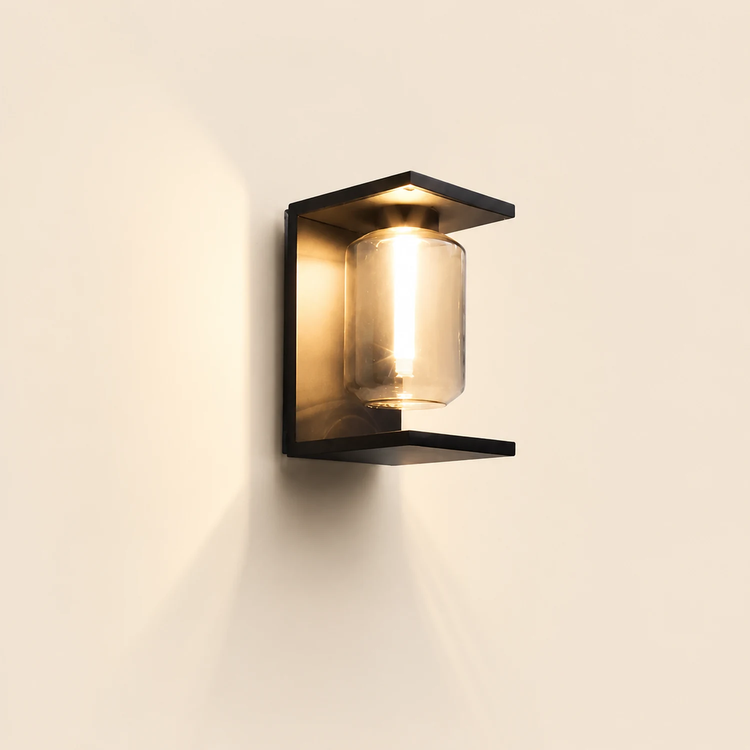 Orr Modern Rectangular Metal/Glass Lantern Solar Outdoor Waterproof Wall Lamp，Black/Gray - Lumpaz