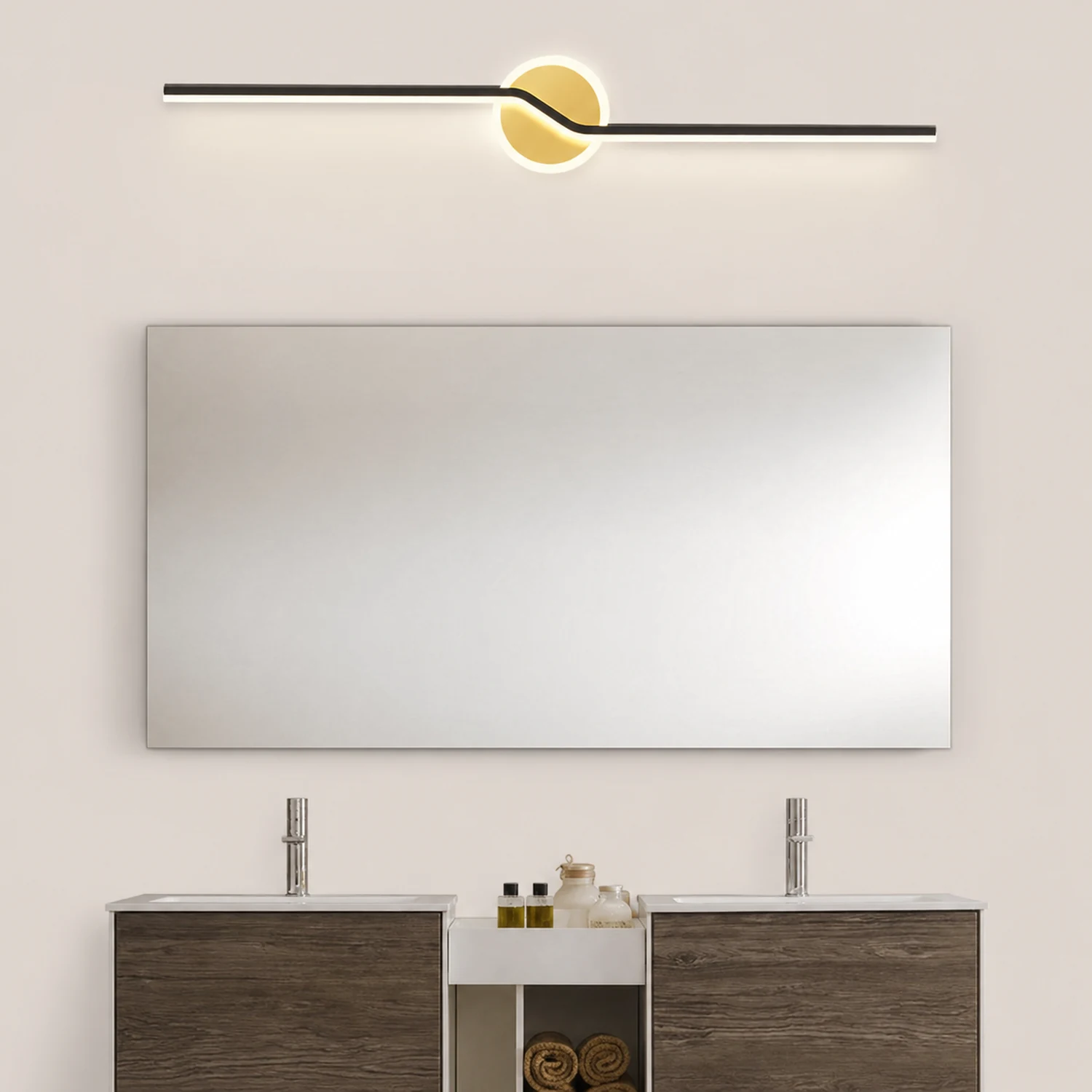 Leigh Wall Lamp Linear Minimalist, Metal, Black/Gold, Bedroom - Lumpaz