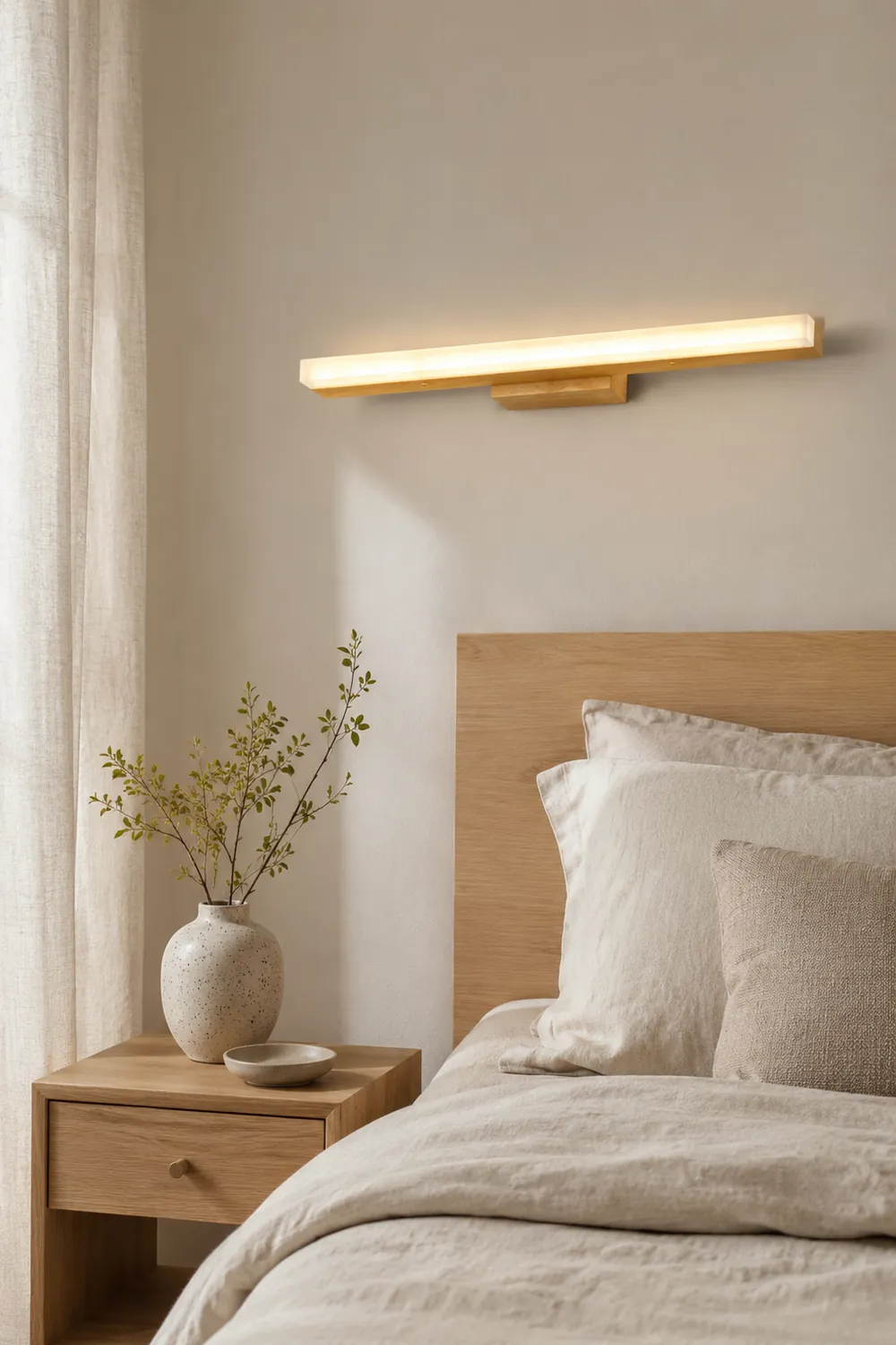 Leigh Modern Linear Wood/Acrylic Wall Lamp, Bathroom, Vanity Mirror Front - Lumpaz