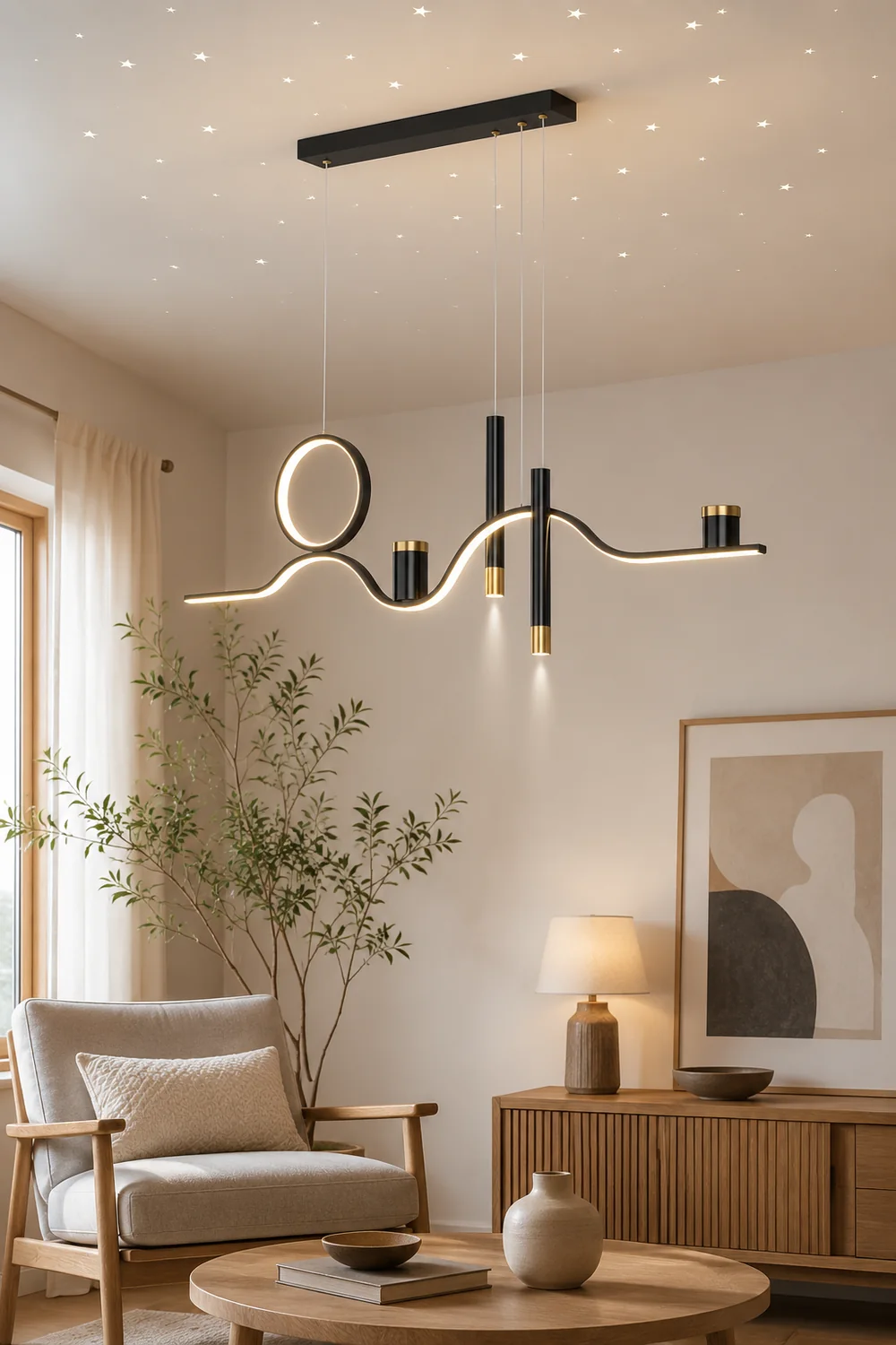 Madina Modern Metal Linear Starry Night Pendant Light, Black - Lumpaz