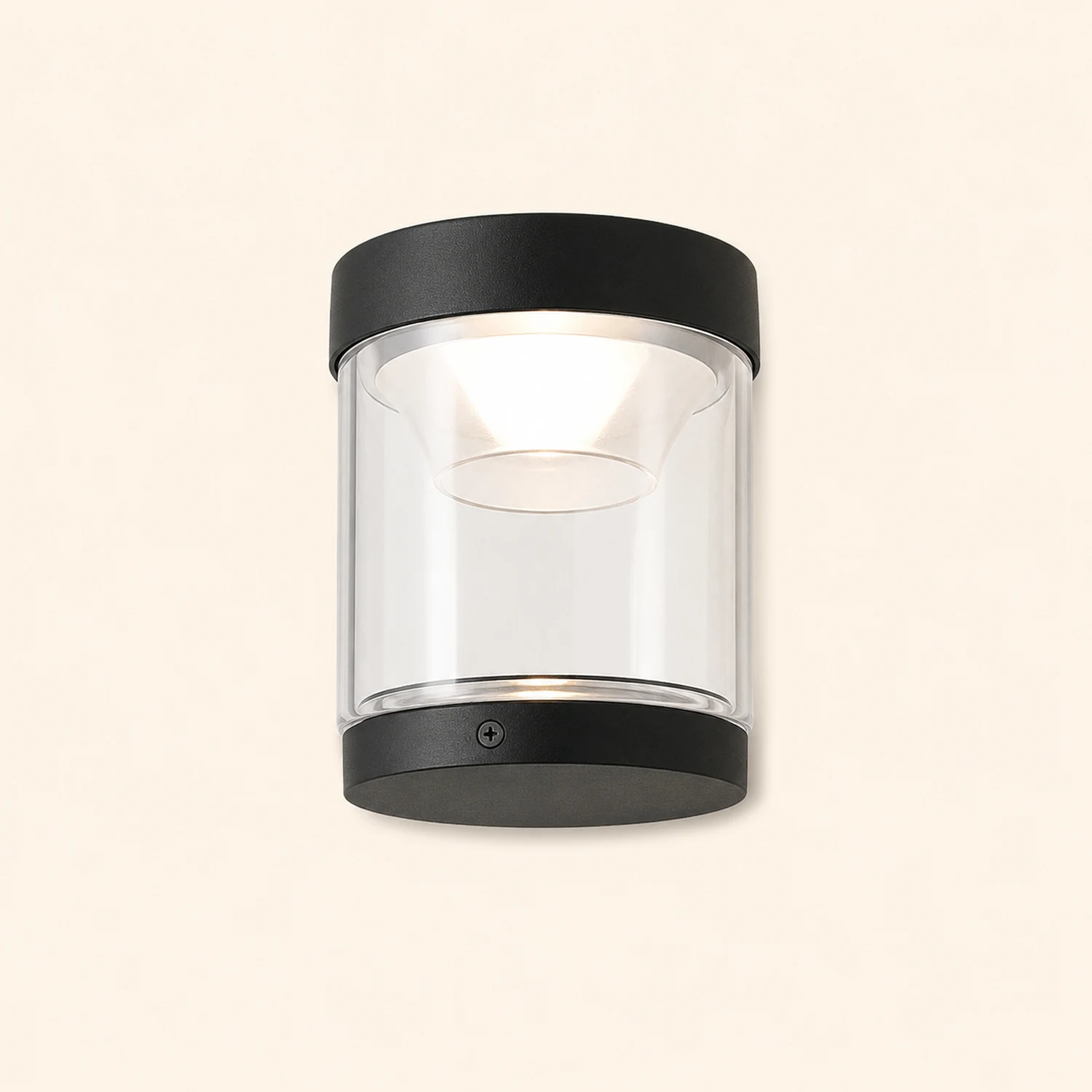 Valentina Modern Mini Drum Metal/Acrylic Outdoor Wall Lamp, Transparent - Lumpaz
