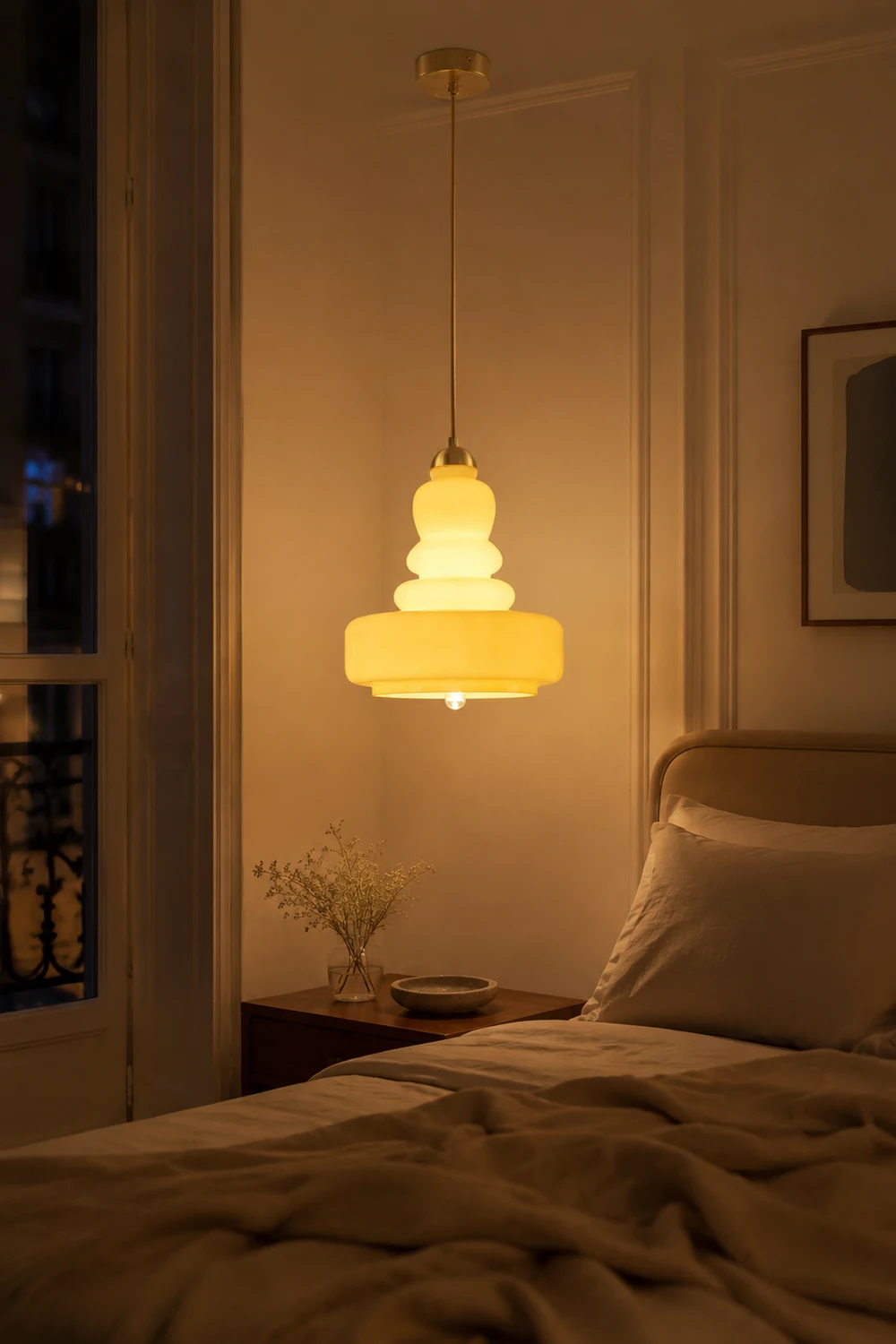 Morandi French Modern Kitchen Pendant Light Beige Glass/Metal Living Room - Lumpaz