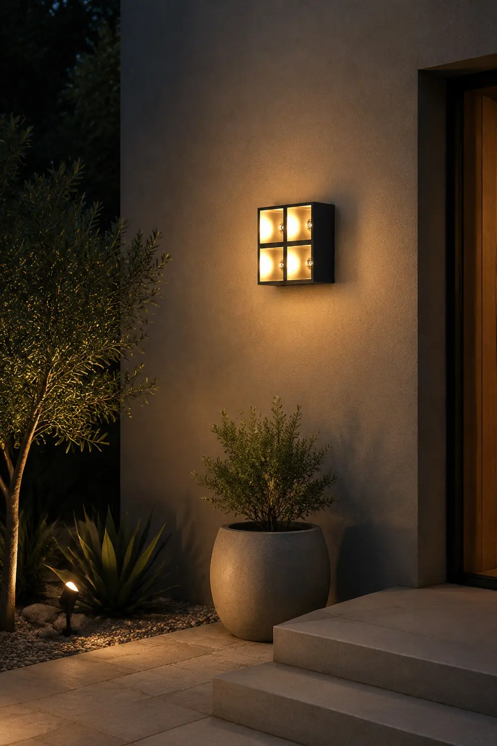 Orr Modern Cube Square Metal/Glass Outdoor Wall Lamp, Black - Lumpaz