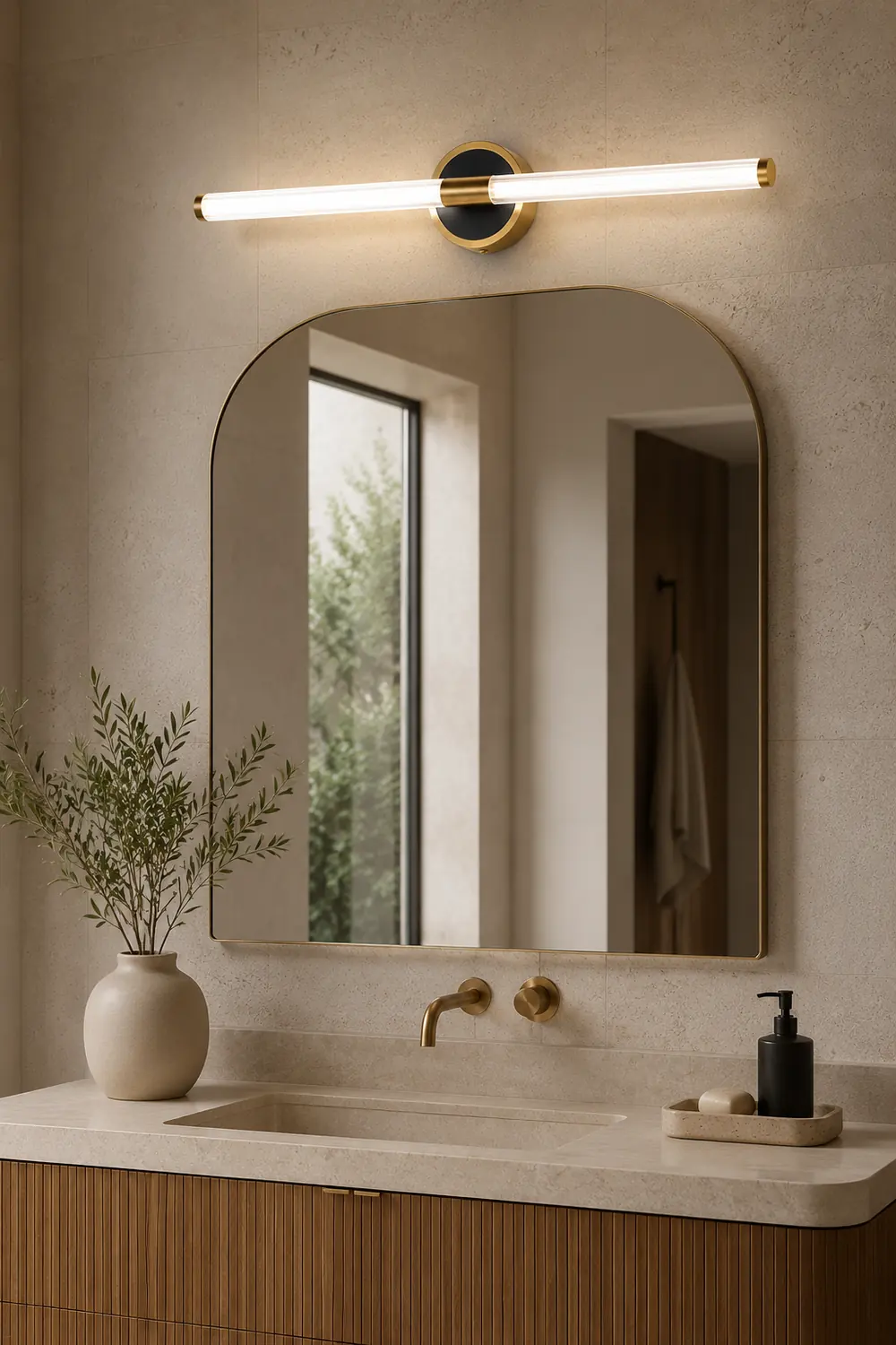 Leigh Designer Linear Mirror Front Vanity Wall Lamp, Cooper/Black - Lumpaz