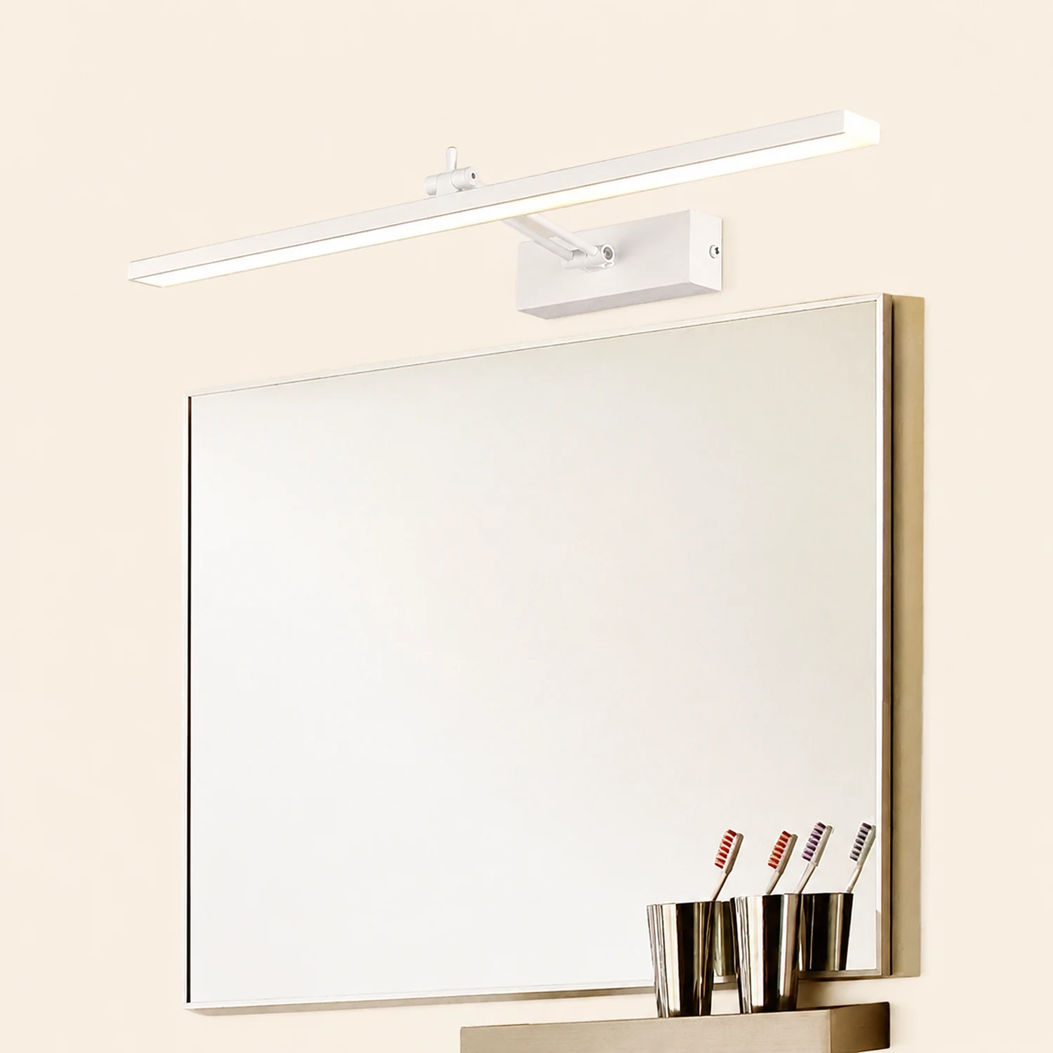 Edge Minimalist Rectangular Metal Wall Lamp, White/Black, Bathroom - Lumpaz