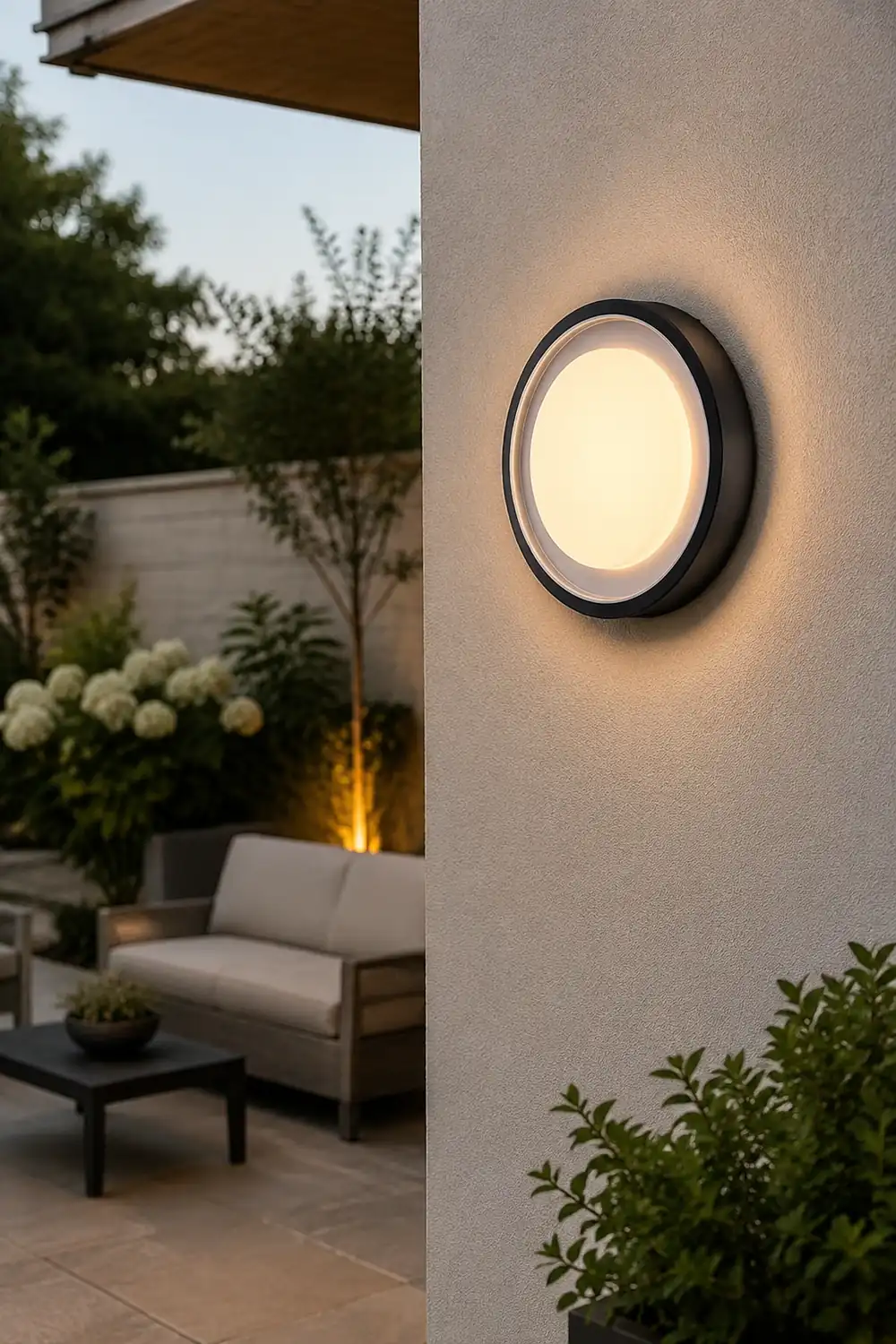 Orr Modern Circular Disc Shape Metal Outdoor Wall Lamp, Black - Lumpaz