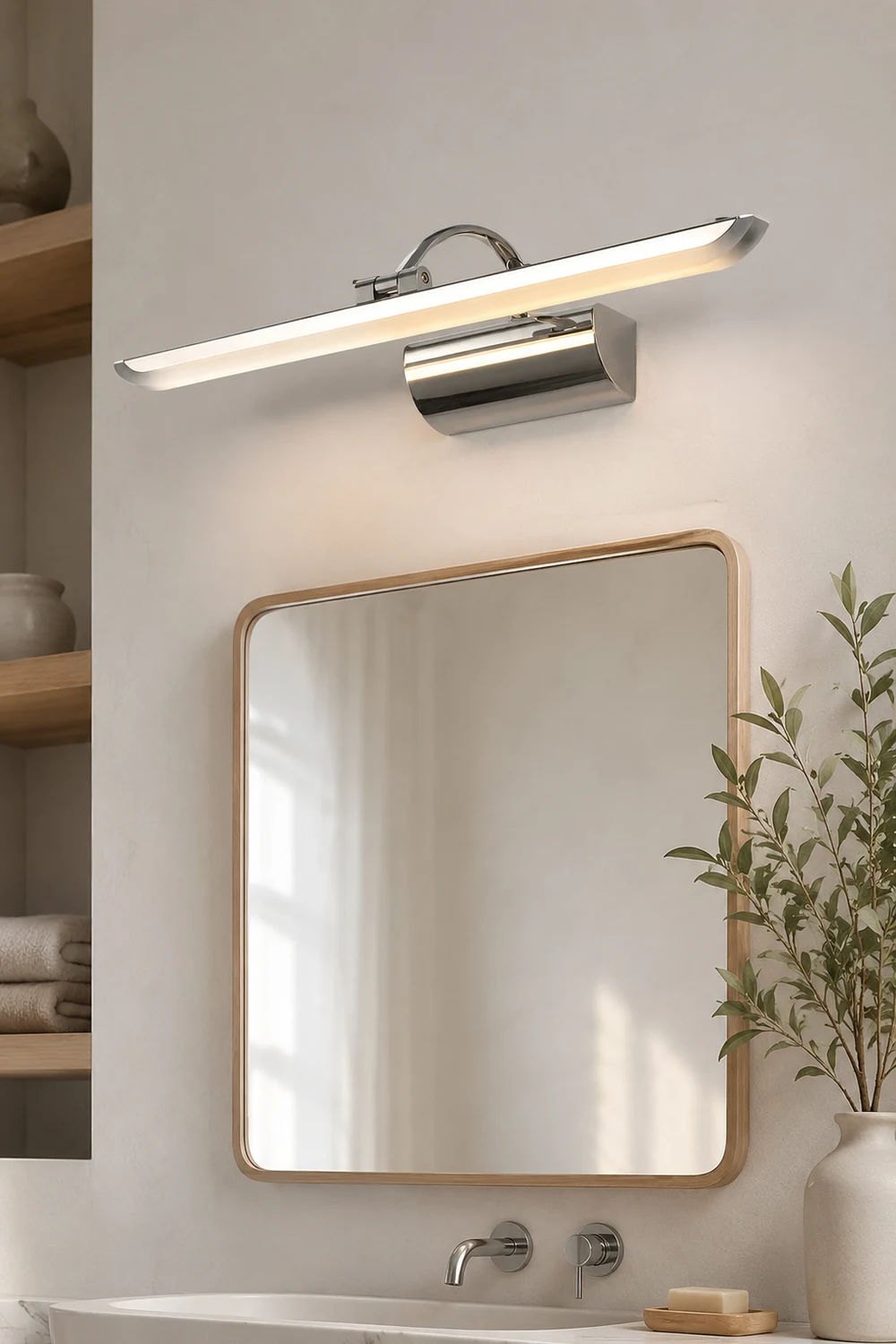 Leigh Modern Arc Metal/Acrylic Wall Lamp, Silver, Front Mirror Vanity - Lumpaz